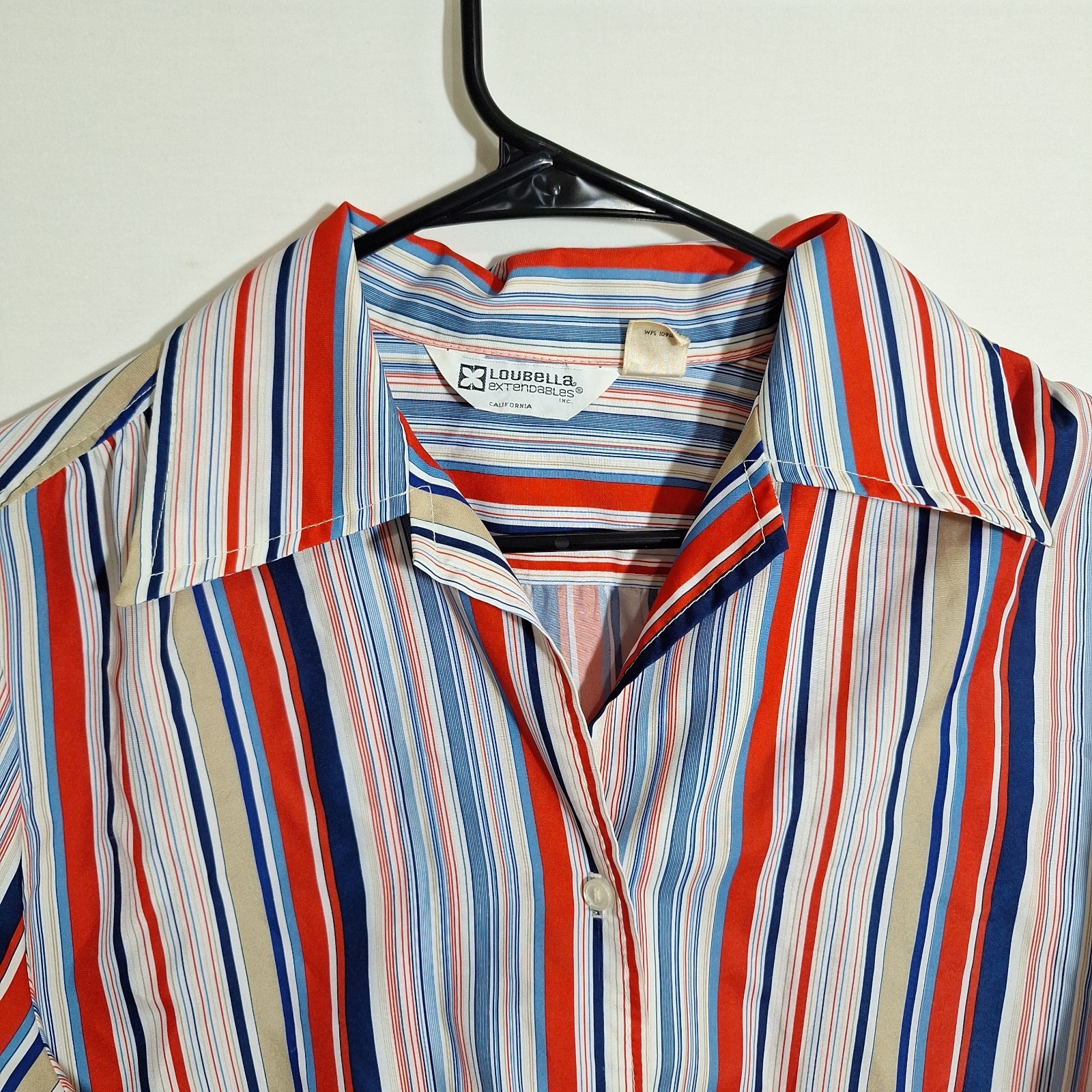 Vintage 70s Loubella Extendables Striped Tie Front Blouse Shirt XL 1X Retro