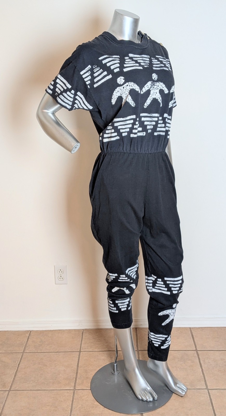 80s Vtg Inventions L.A. Express Printed Jumpsuit Black Art to Wear Abstract