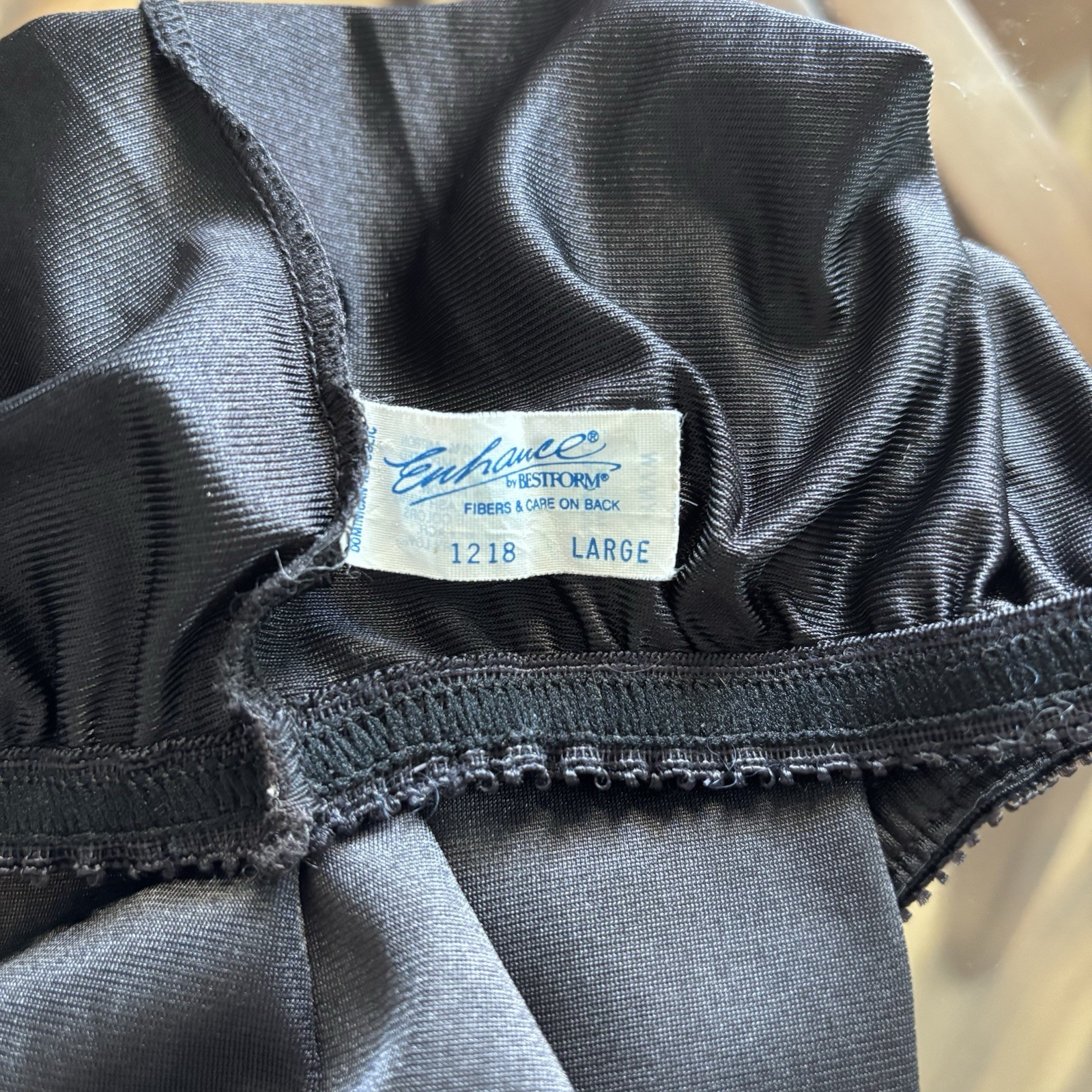 Vintage Black Half-Slip Size Large 25″ Long Enhance By Bestform Nylon Lace Slit