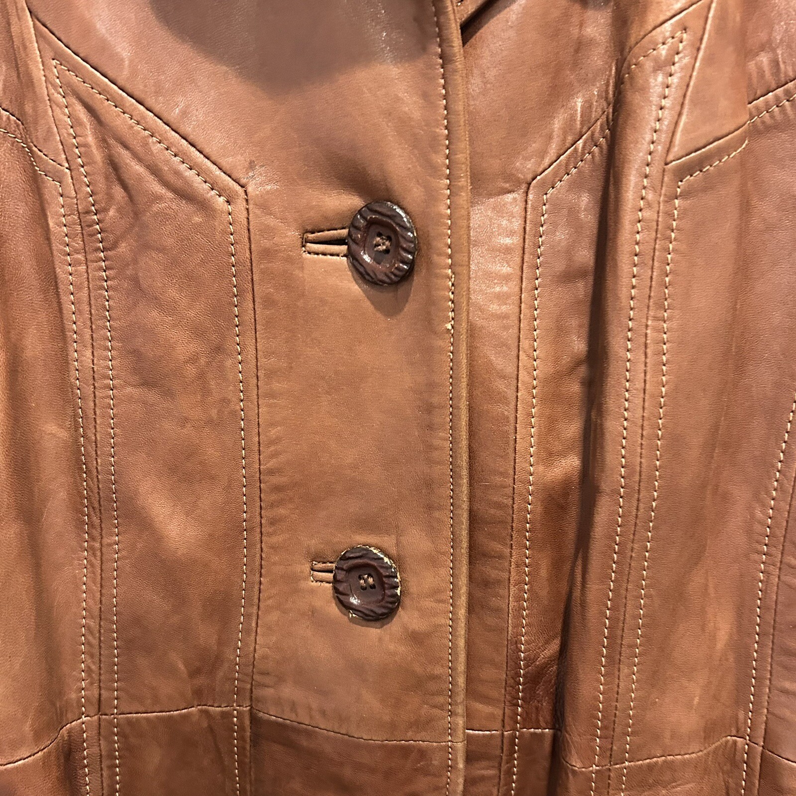 Skin Gear Belted Leather Trench Coat Jacket Womens M Vintage 70s Brown Lambskin