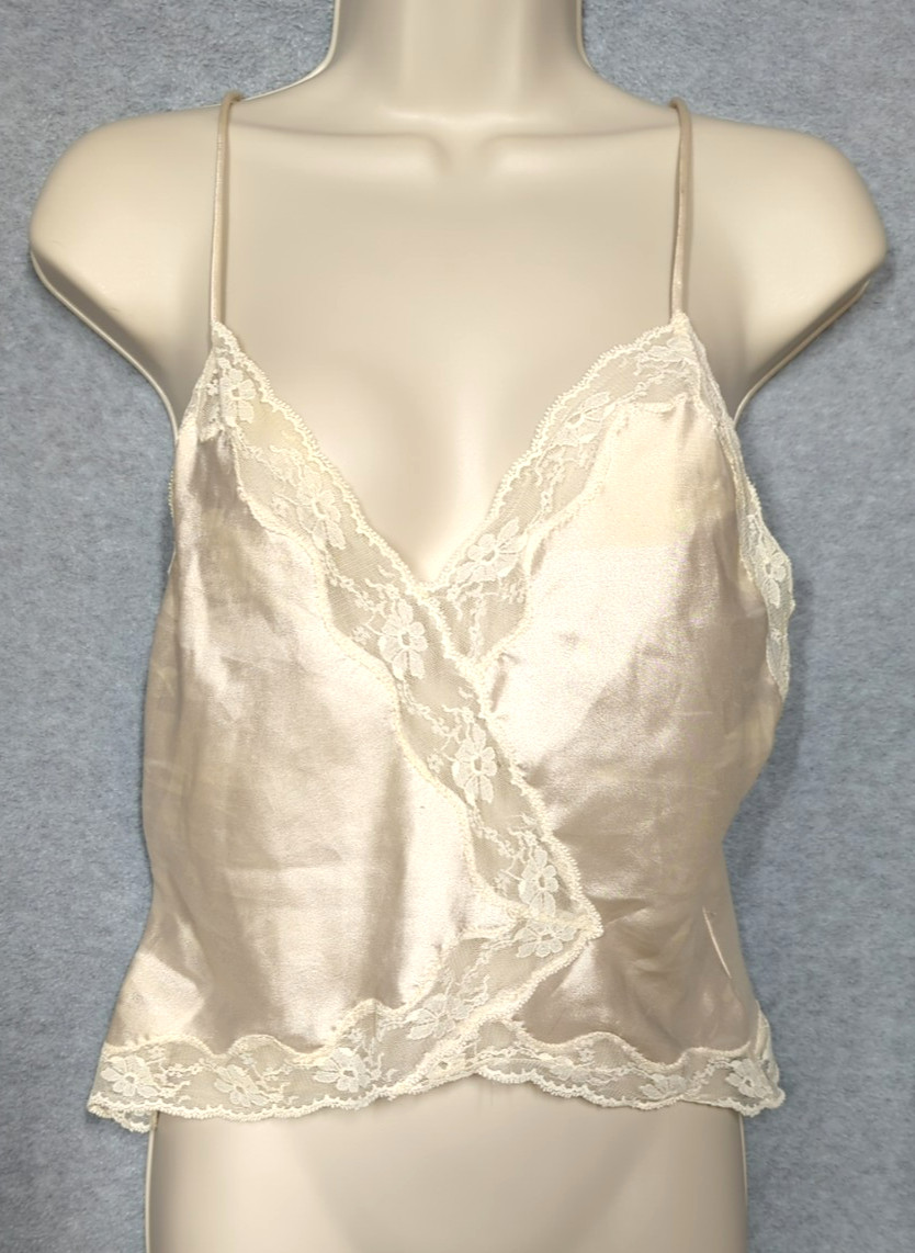 Vtg Blanche Ralph MONTENERO Camisole Top M Satin Lace Trim Romantic Charm Sexy