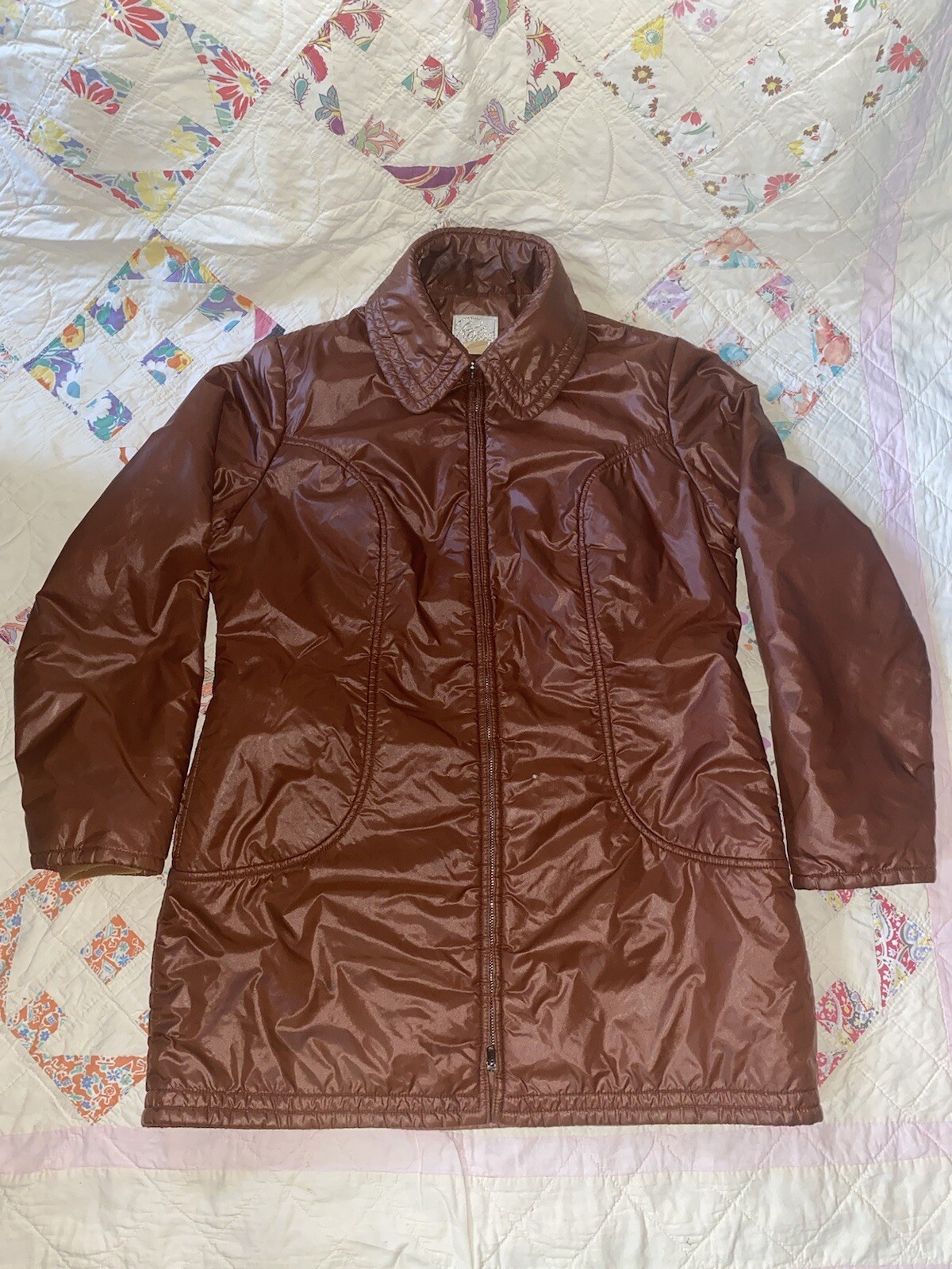 Vintage Roffe Brown 70s 80s Ski Puffer Coat Jacket Zip Up Insulated Womens Large