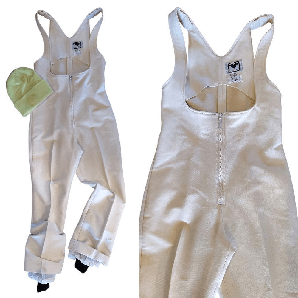 Obermeyer VTG Ivory Snow Ski Bib Softshell Stirrup Wool Jumpsuit SZ 12