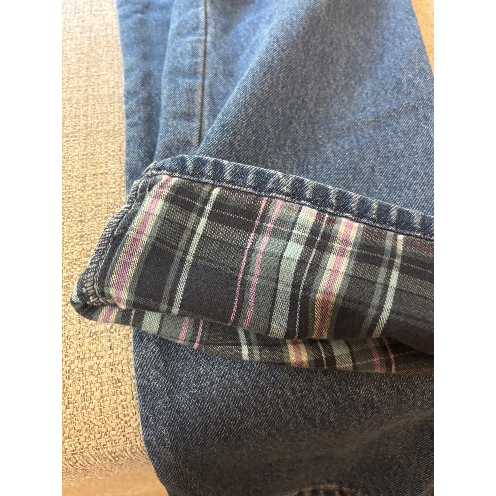 Vintage L.L.Bean Flannel Lined Jeans Women 6 Reg Straight Leg Plaid Mom Jean