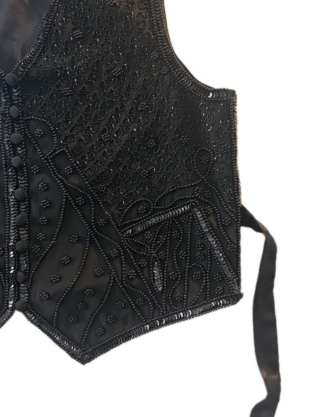 Vintage Black Beaded Spencer Jeremy 100% Silk Vest – Size M