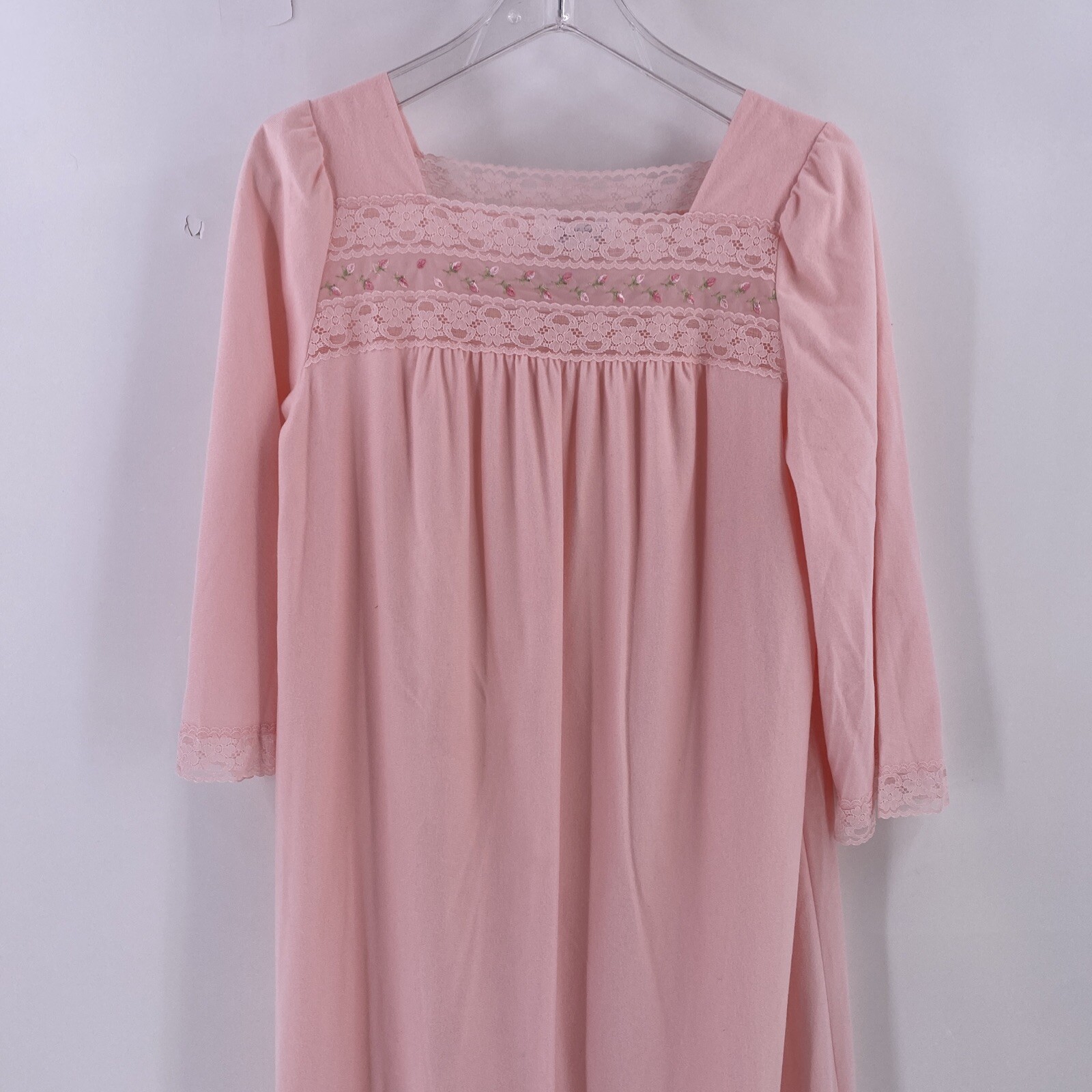 Vintage Vanity Fair Nightgown S Pink Tiny Floral Rose Lace Inset Cottagecore