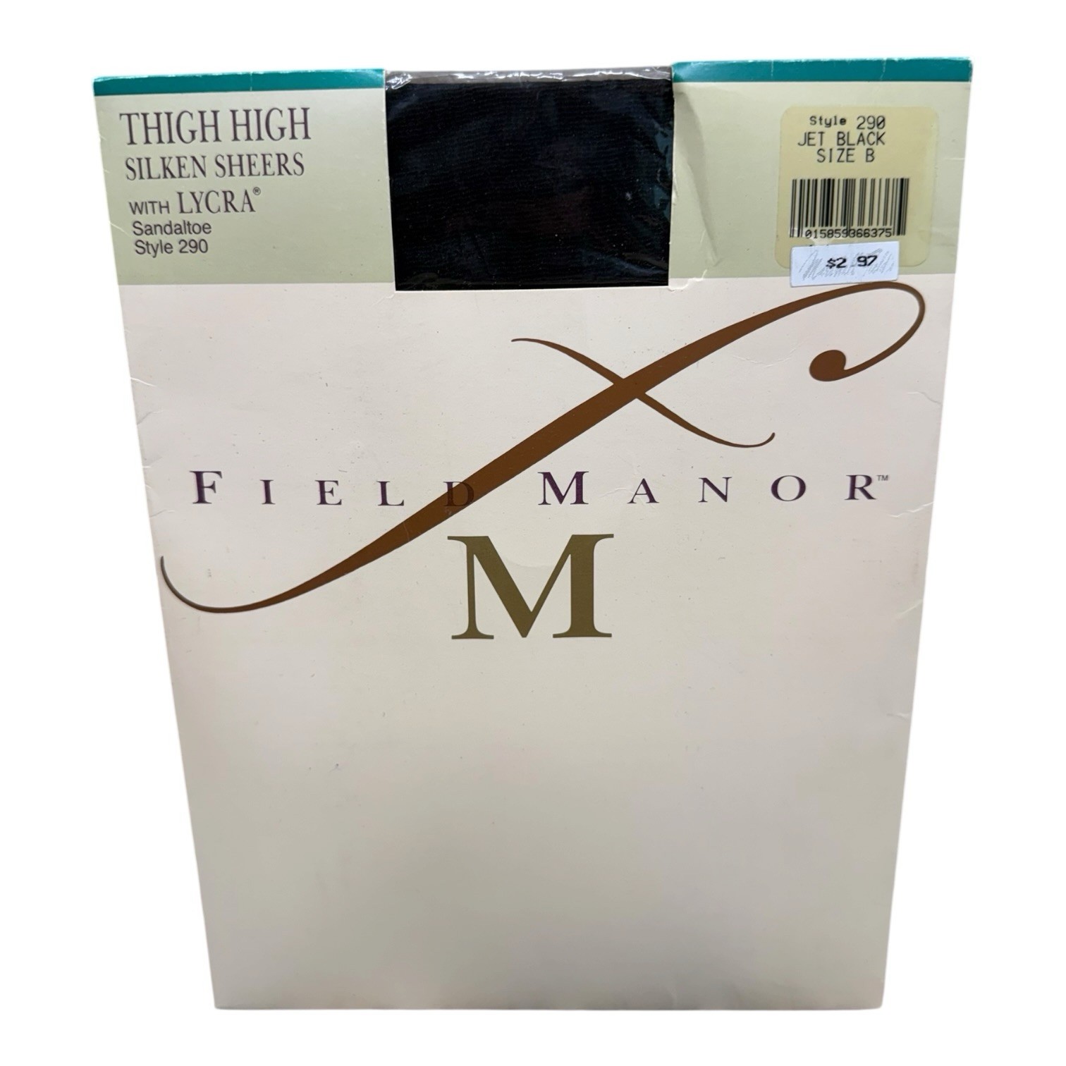 1992 Field Manor Stay Up No Garter Black Thigh High Silken Sheer Stockings B 290
