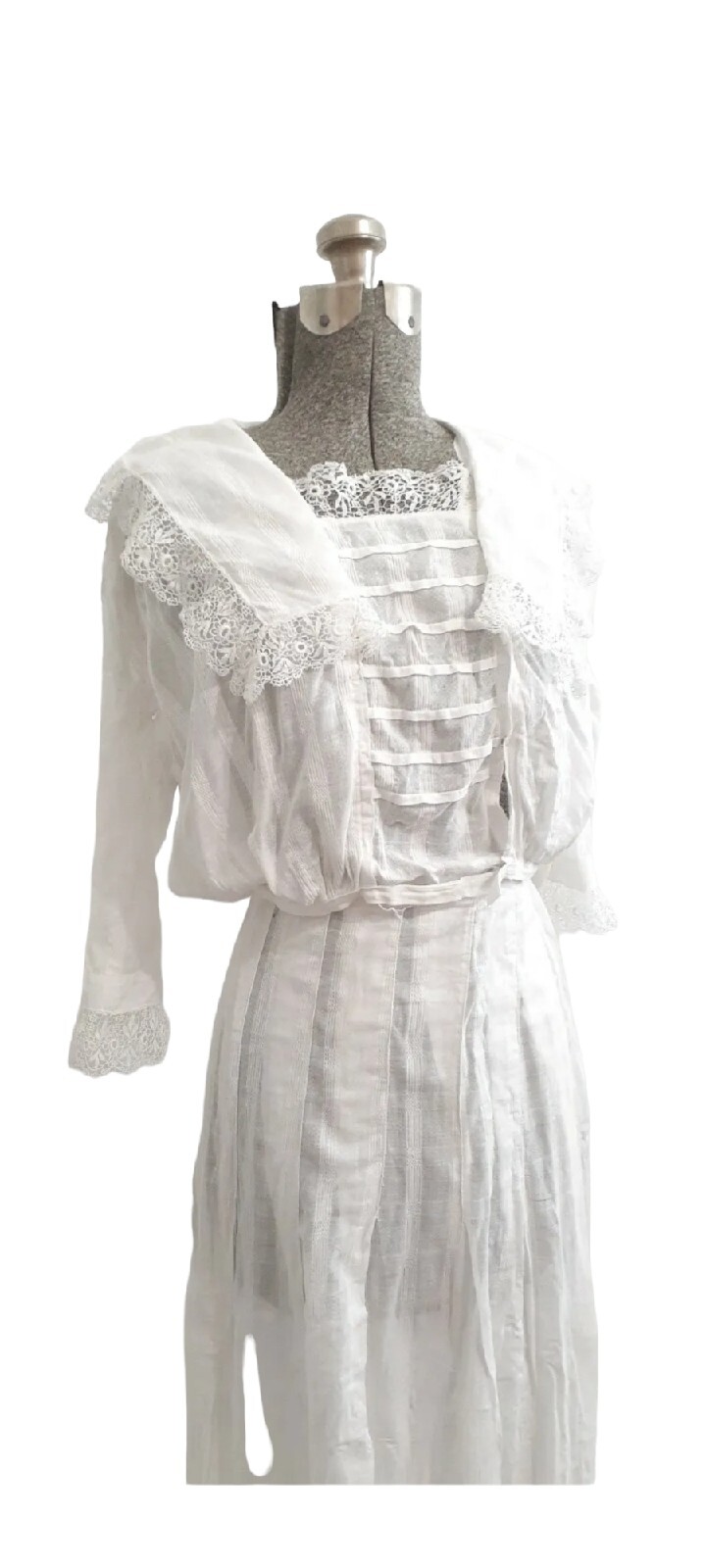 Antique Edwardian Wht Cotton Batiste Lawn Skirt Middy Blouse 2pc Gibson Girl
