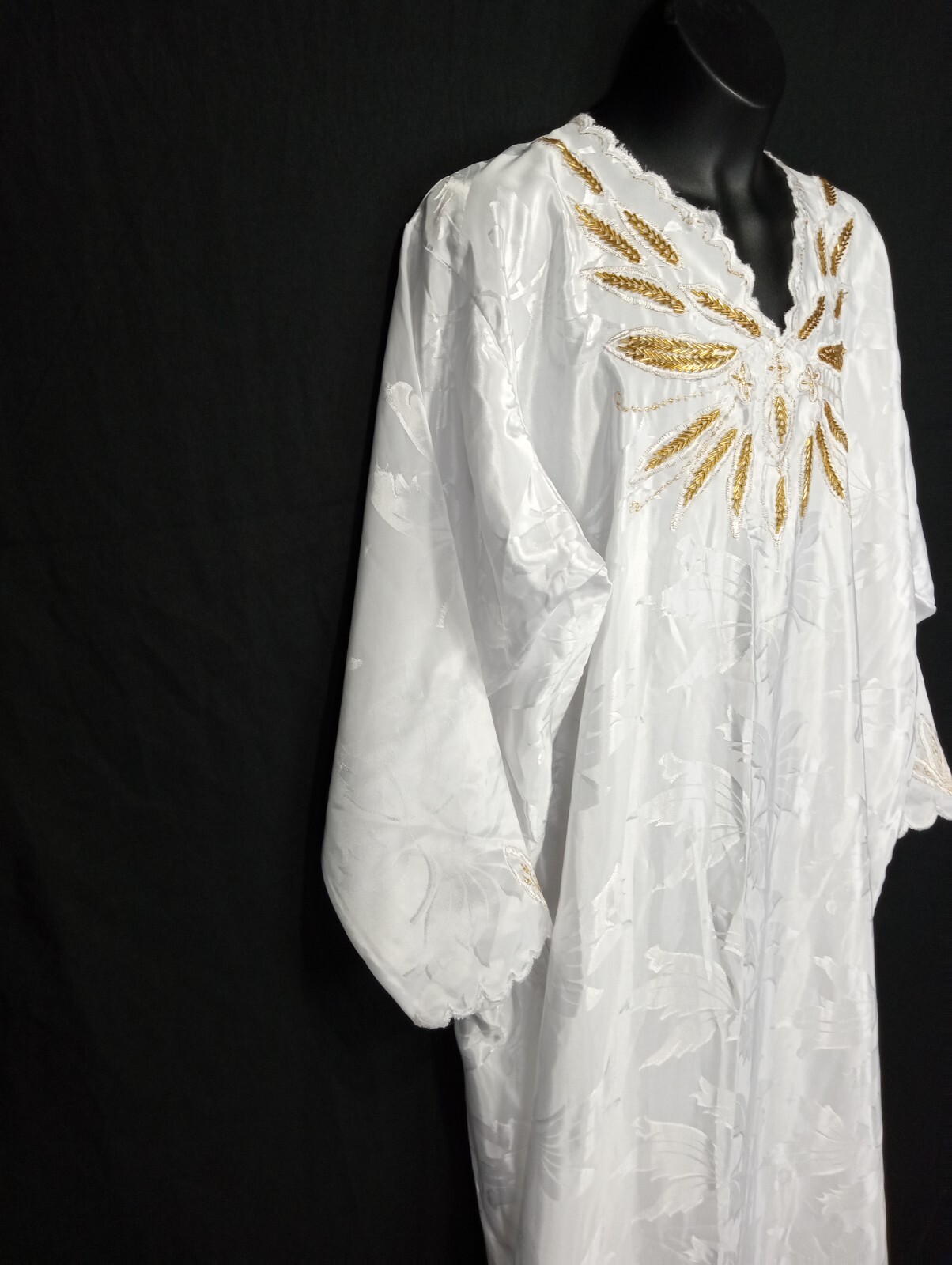 Y2K white satin women’s gold Beaded Sequined long evening soiree dress