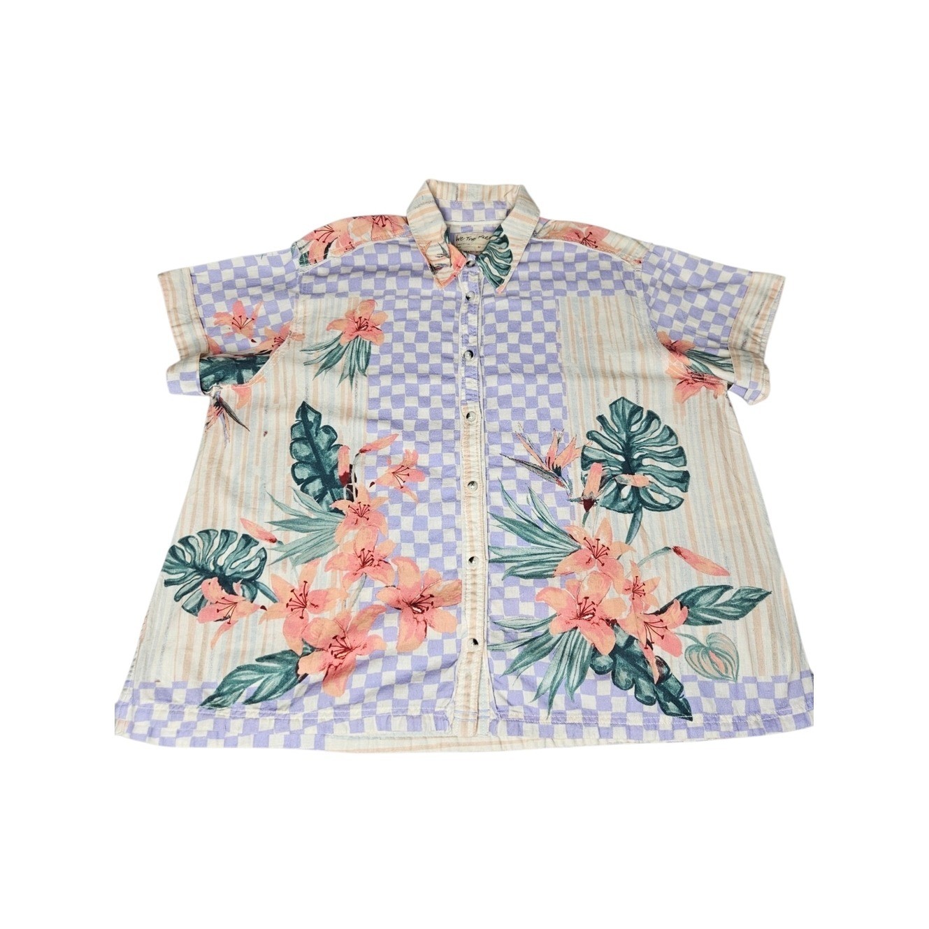 We The Free Retro Tropics Linen Blend Shirt Sz Medium Floral Resortwear Summer