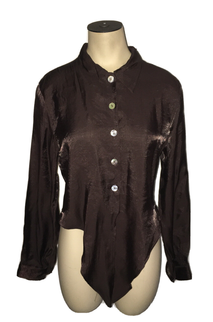 JC Penny Anxiety Brown Button Down Blouse Women’s Size M