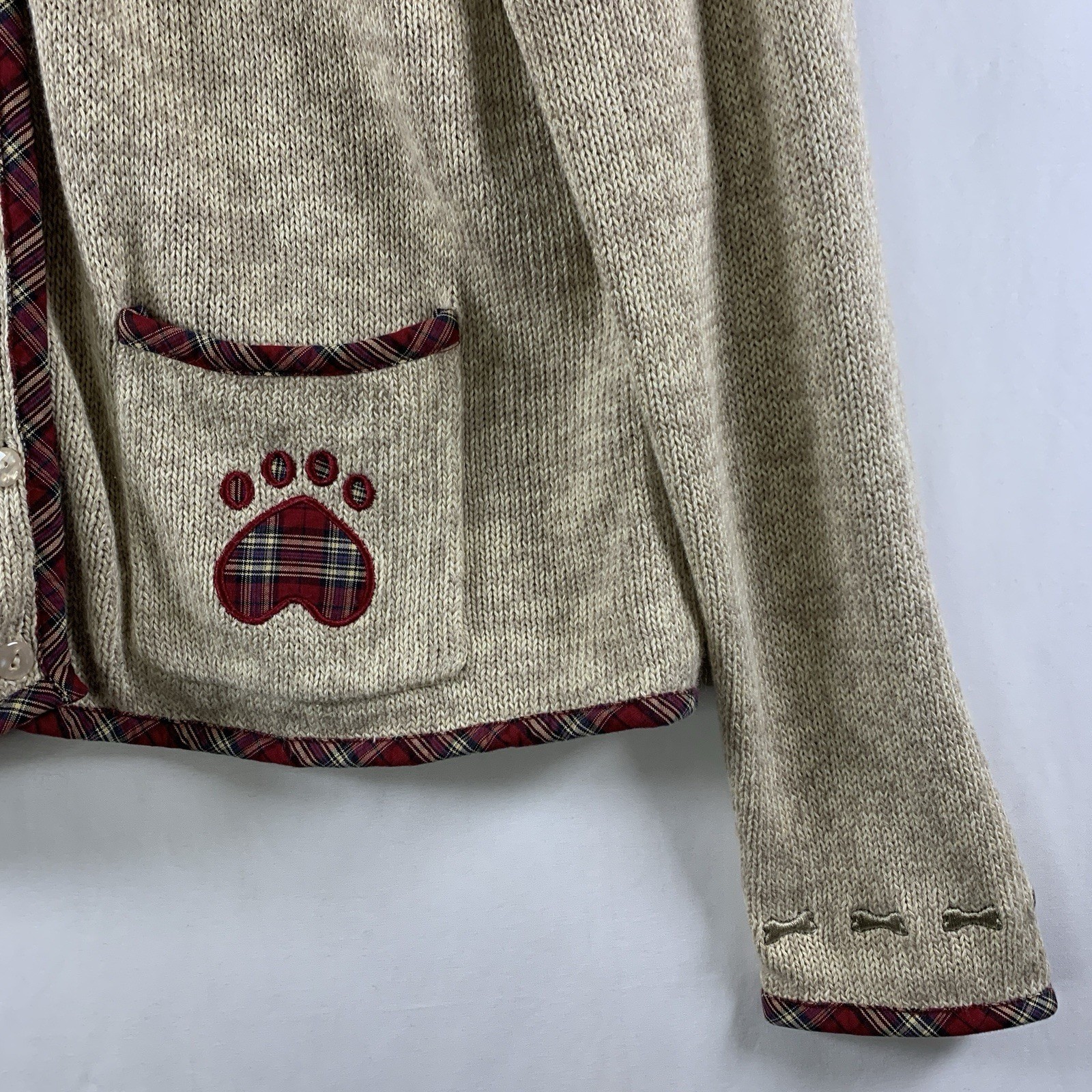 VTG Womens Cottage Novelty Dog Cardigan Sweater Size M Cotton Ramie Teacher
