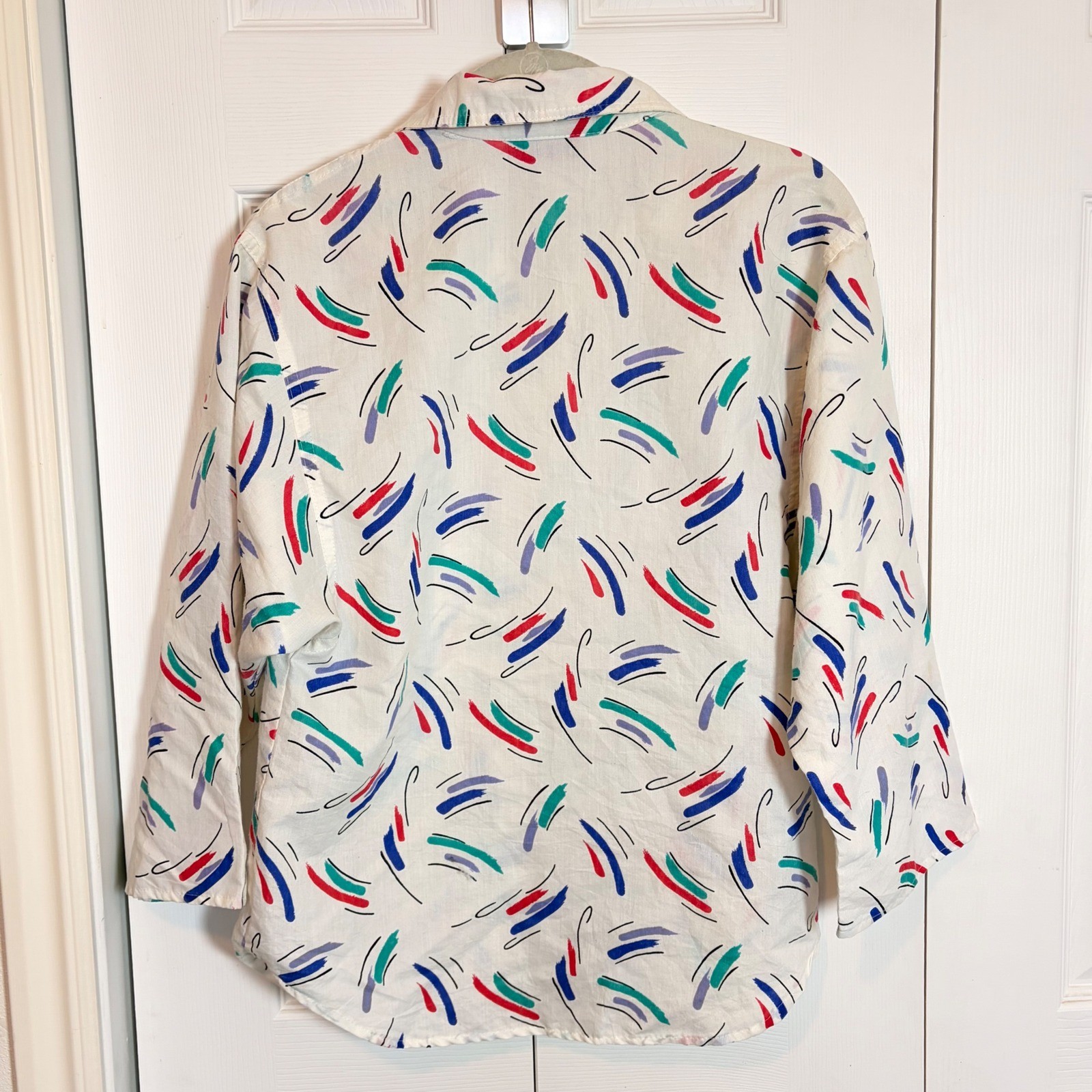 Cabrais Vtg 80s Abstract Brushstroke Button Shirt White Multi L Retro Nostalgia