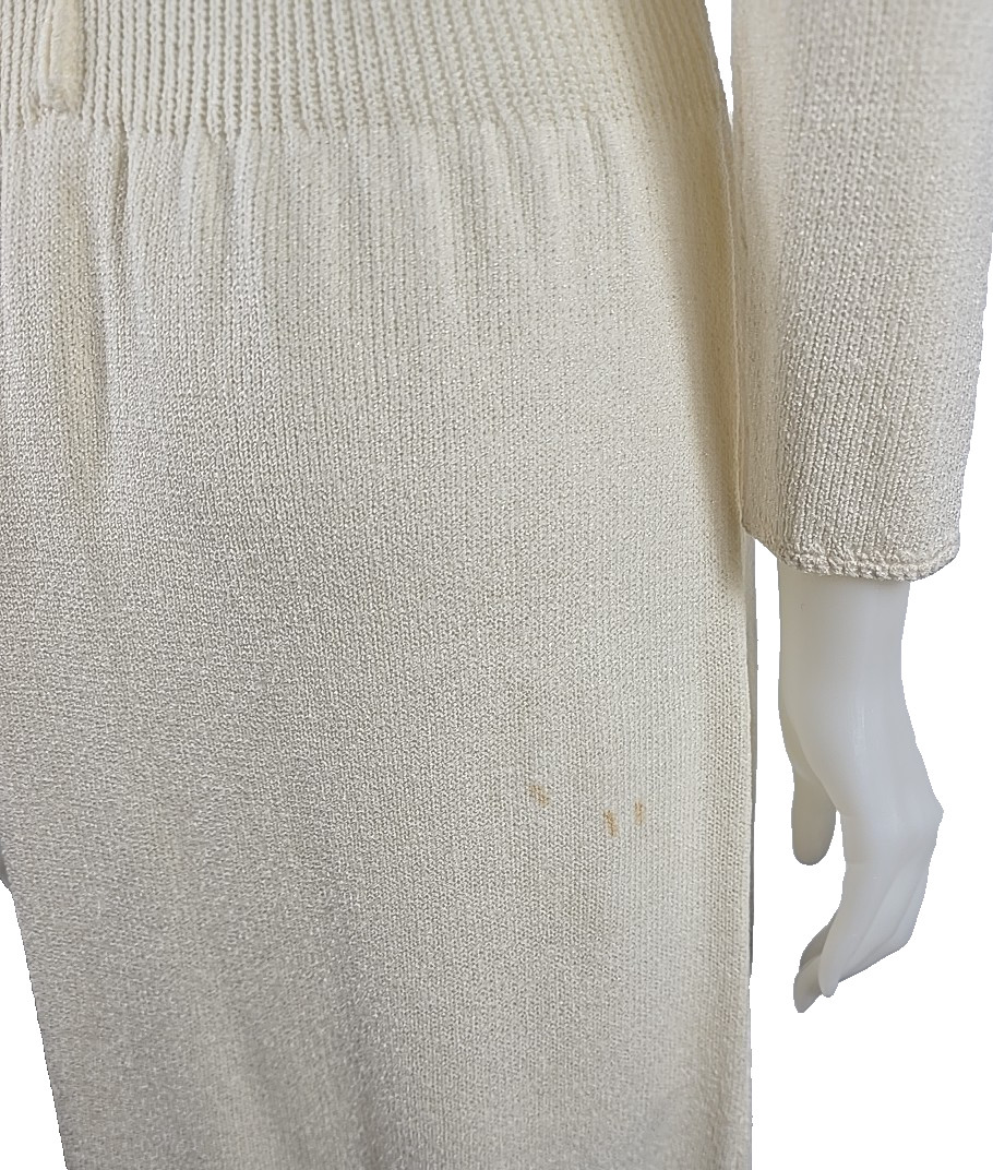 READ DESC -Vintage Pat Sandler Wellmore Knit Beaded Sequin Ivory Zip Dress Sz 10