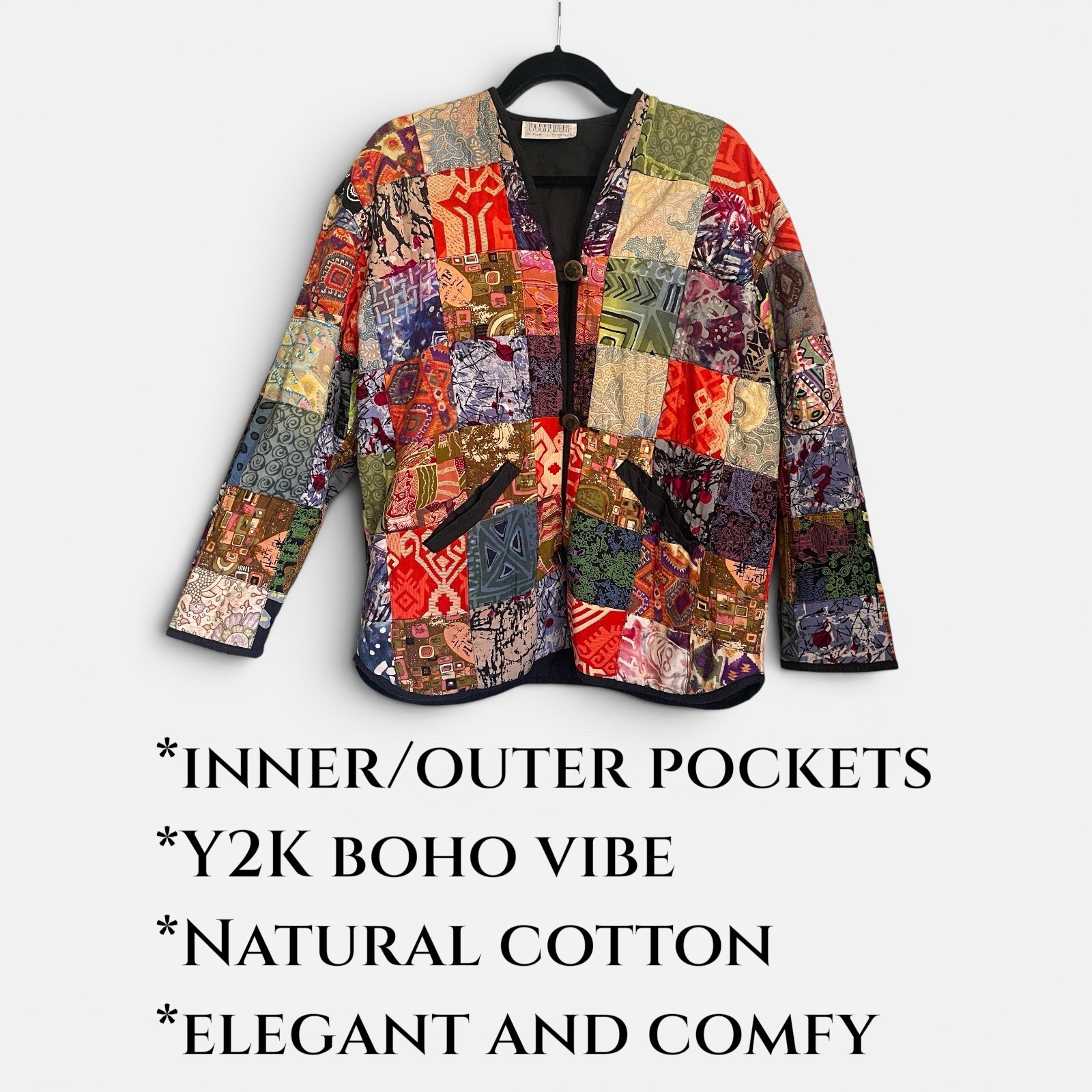 Vintage Y2K Passports Pier 1 Multicolor Patchwork Quilted Jacket 90s Boho XL