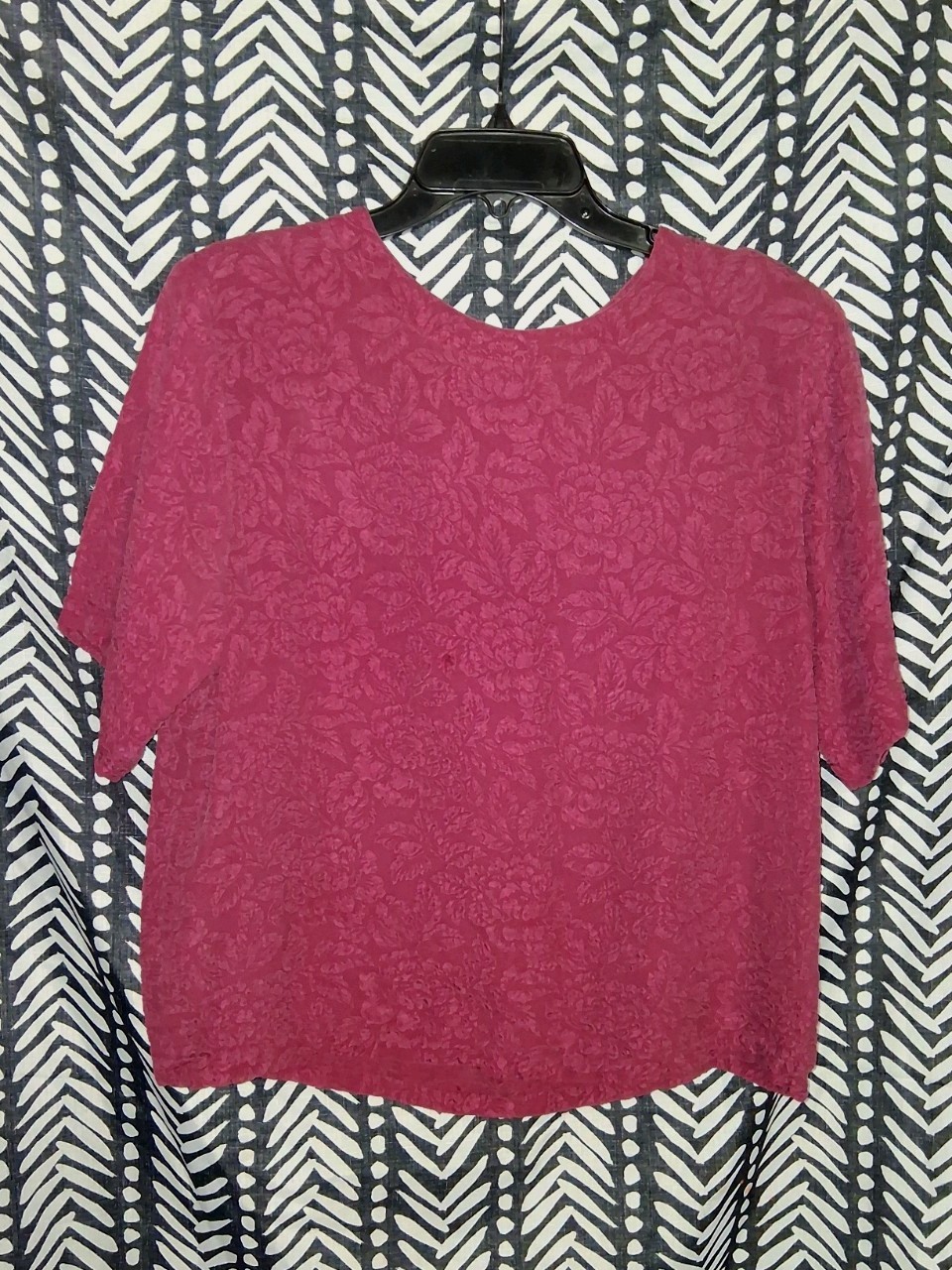 VTG 100% Silk Red Floral Jaquard Blouse Dark Acedemia Indi Sleeze Capsule 90’s