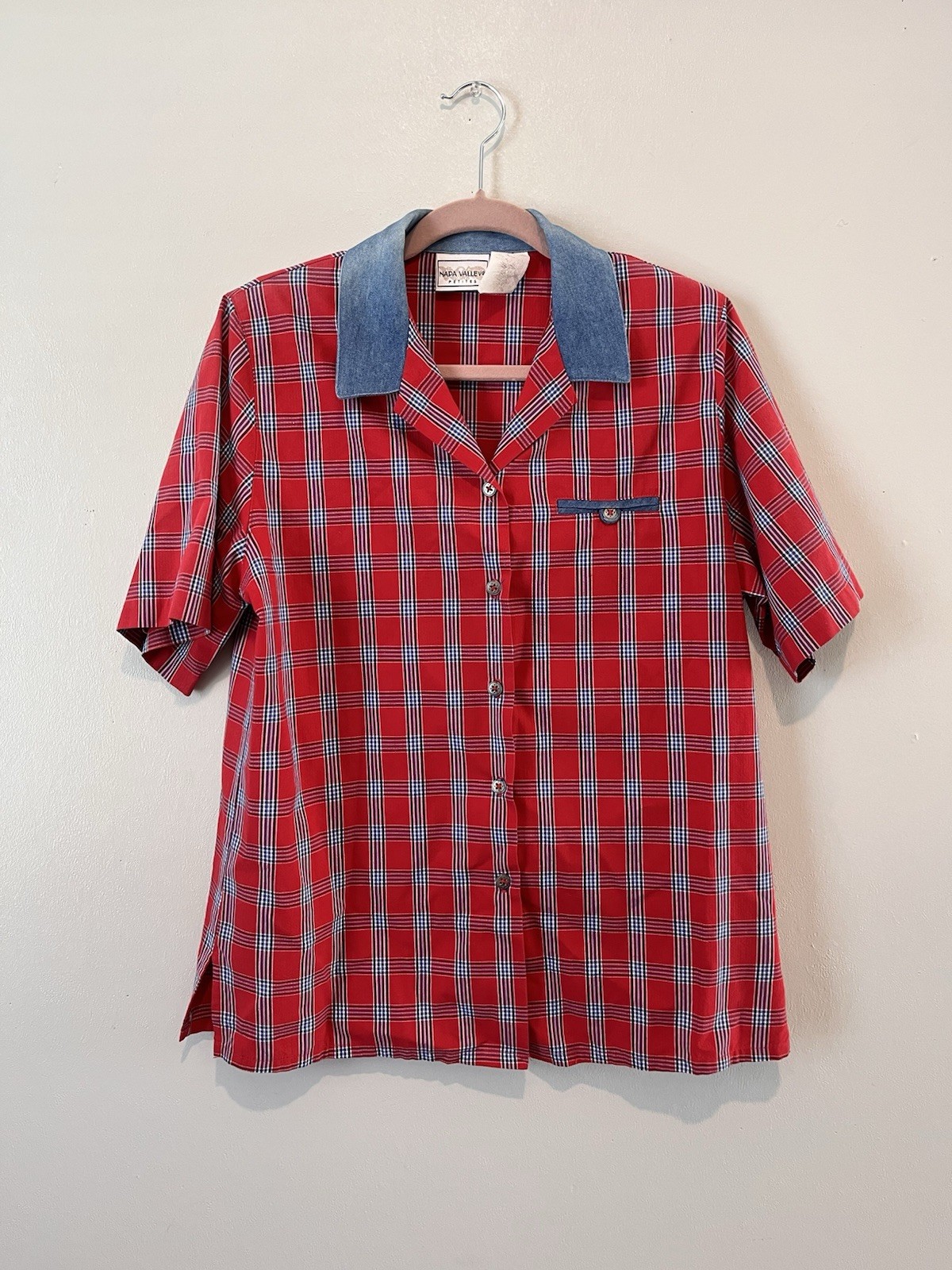 Vintage Napa Valley Red, White & Blue Plaid Button Up Shirt