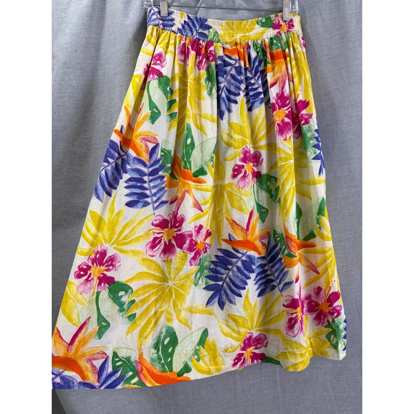 Vintage Passports of Pier 1 Imports Tropical Floral Cotton Midi Skirt Large
