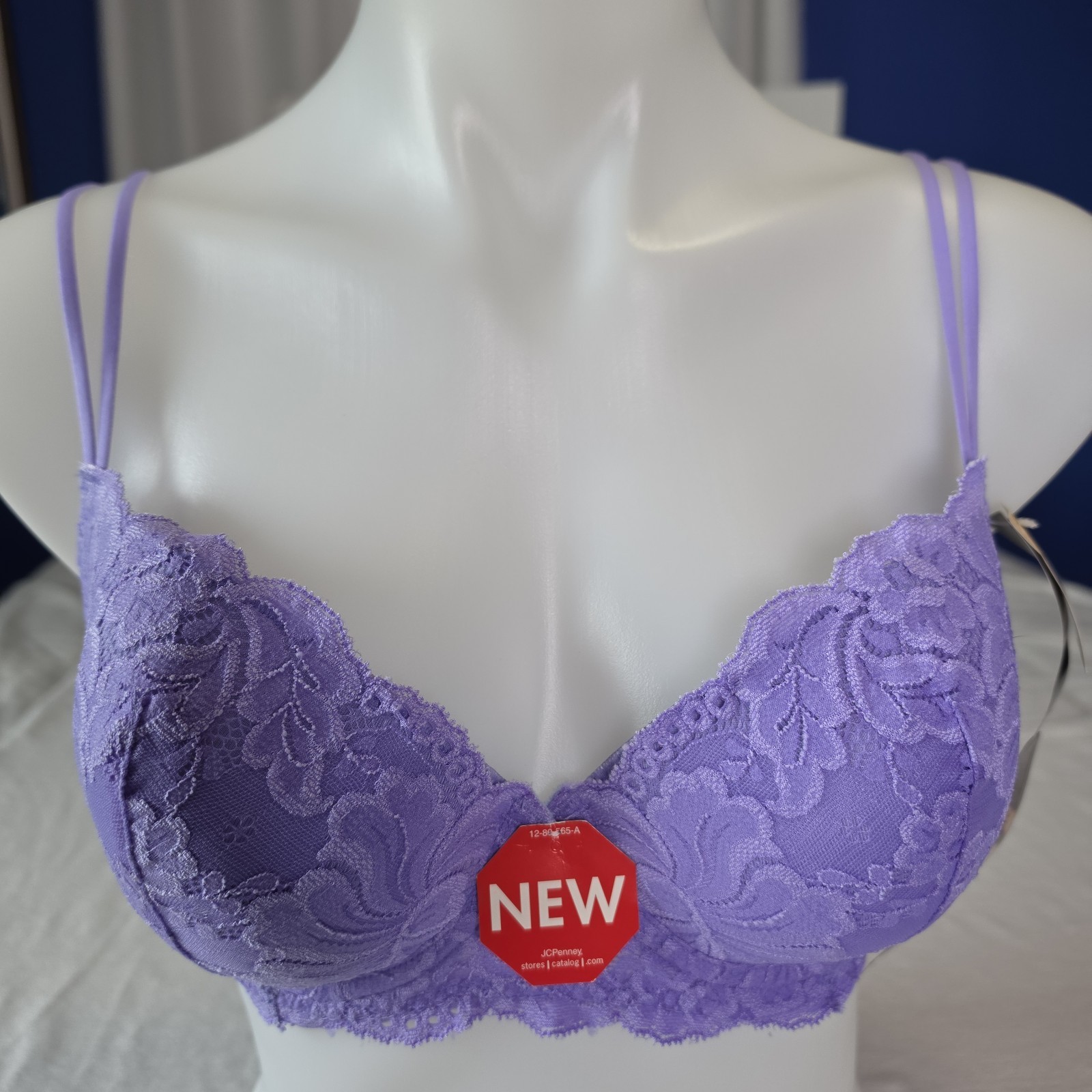JC Penney Delicates 7320 NWT Violet Lace Underwire Lightly Padded Demi Bra 36C