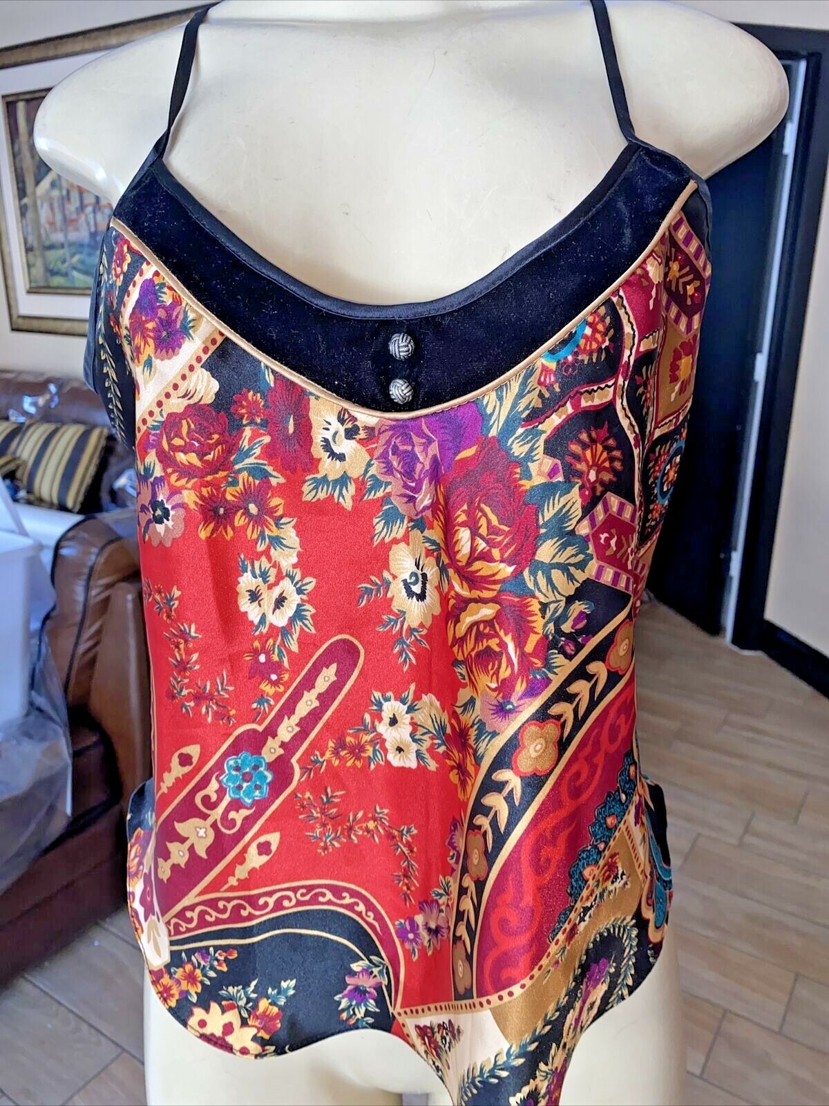 Vtg Inner Most FLORAL CAMISOLE WITH VELVET TRIM STUNNING SM SWC.