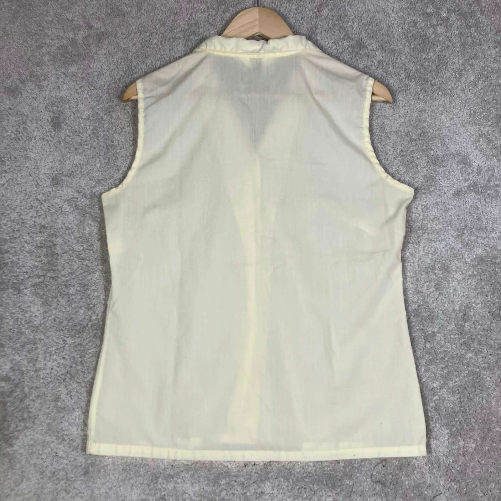 VTG 70s Sears The Fashion Place Womens Sleeveless Button Up Shirt Yellow Pastel