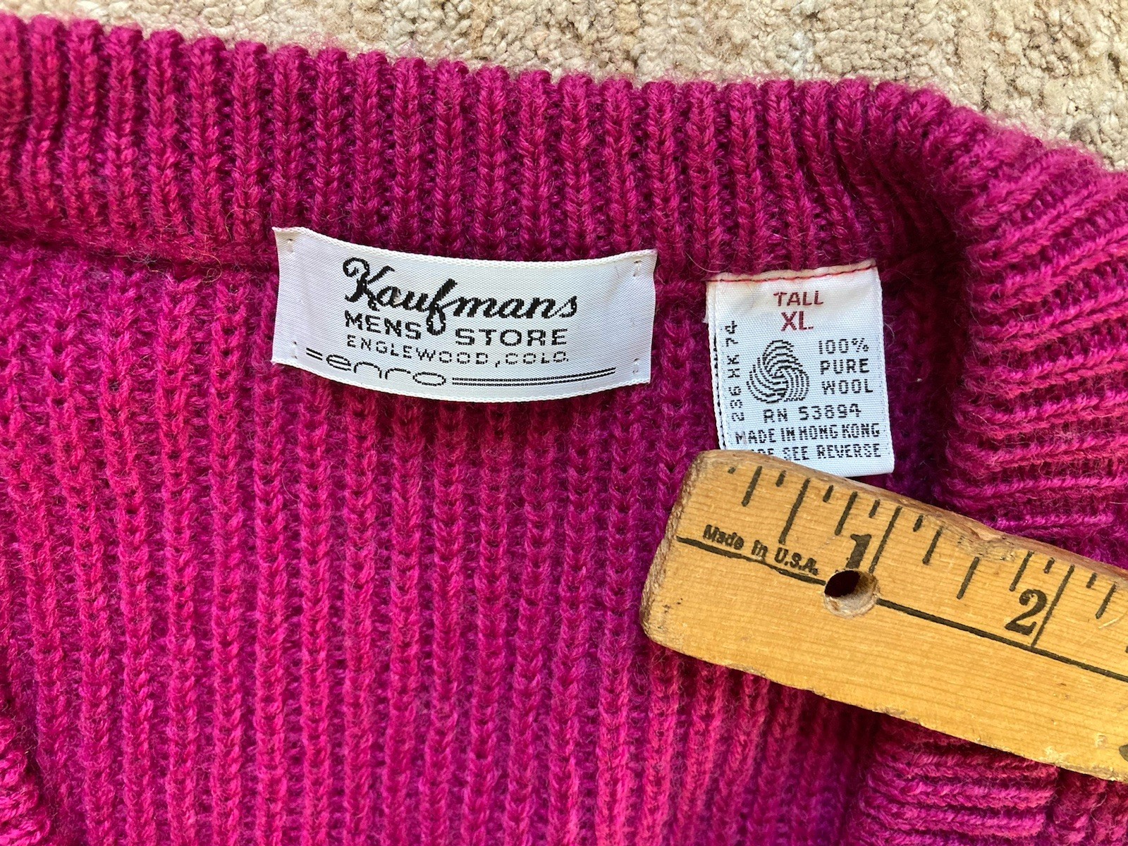 Vintage Wool Sweater XLT Chunky Fishermans Ribbed Knit 90s Preppy Pink Unisex