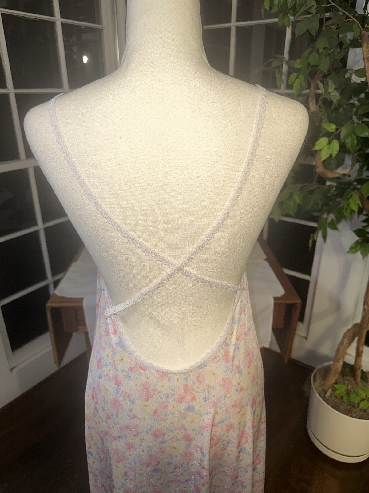Vintage 80s Pastel Floral Maxi Nightgown Size Medium Retro Cottagecore Lingerie