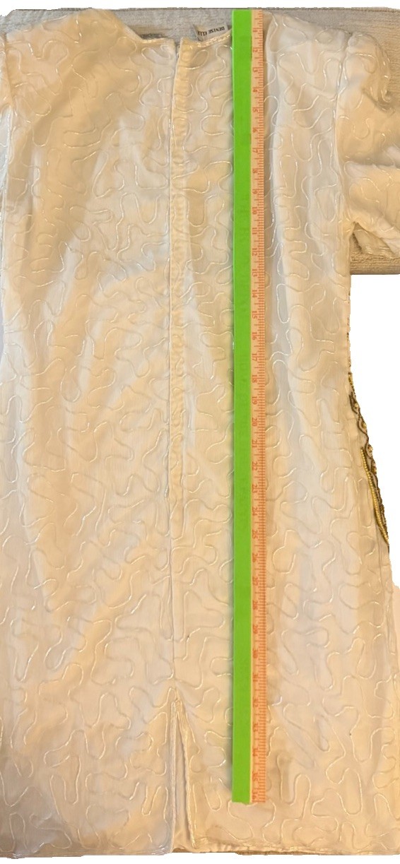 Authentic Vintage 1980s Medium Ivory Gold Beaded Lined Silk Cocktail Dress