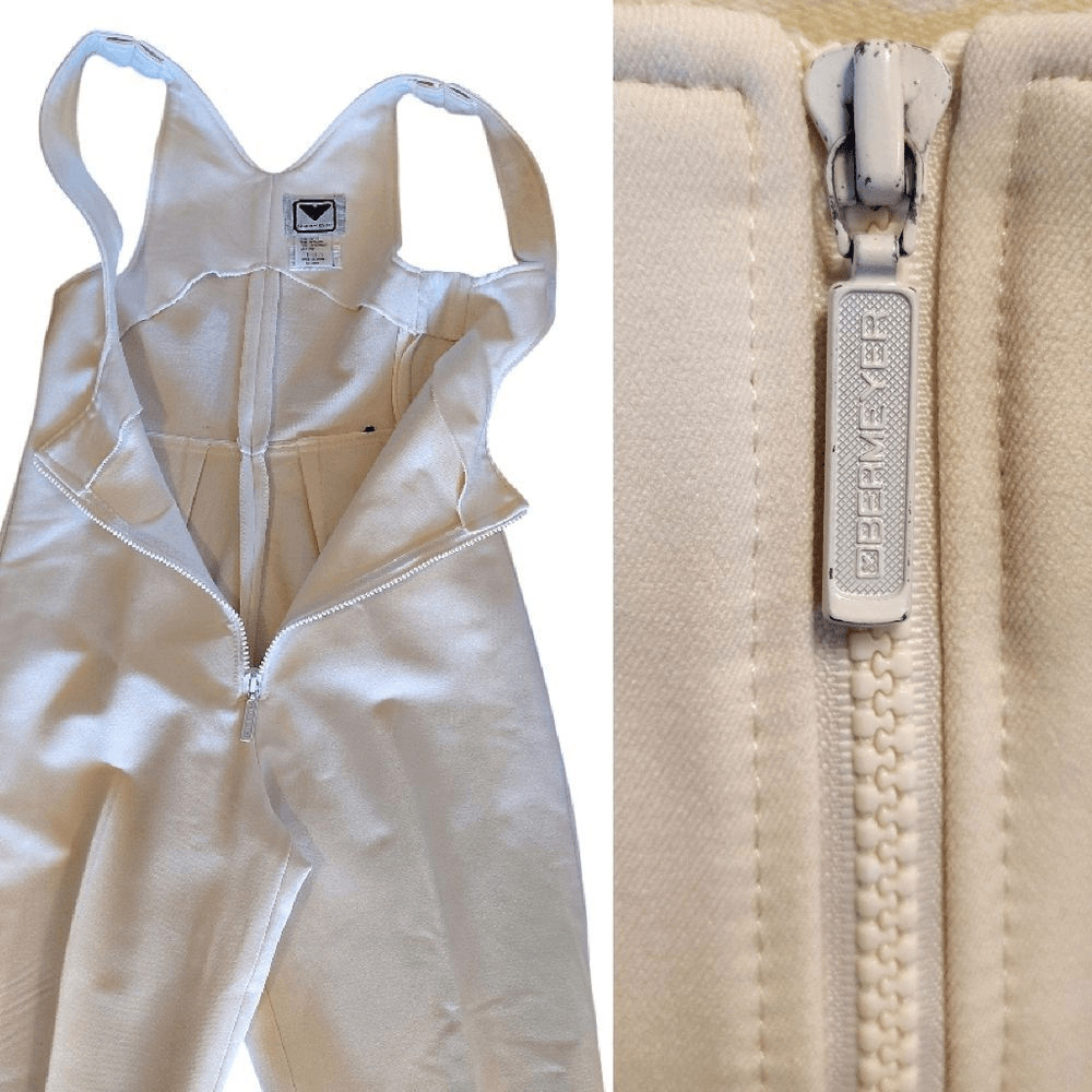 Obermeyer VTG Ivory Snow Ski Bib Softshell Stirrup Wool Jumpsuit SZ 12