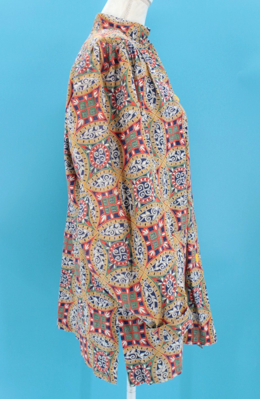 VTG Women’s 40s Colorful Abstract Print Button Front Smock / Shirt Sz M/L 1940s