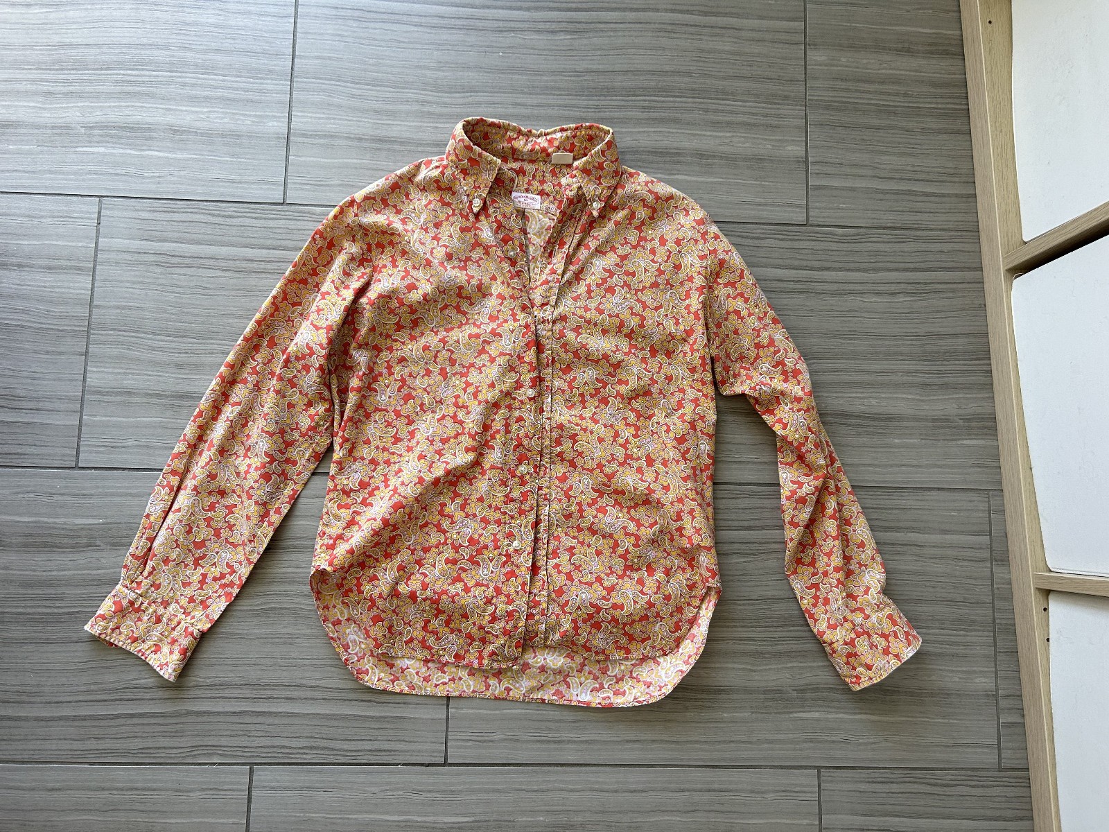 Vintage Brooks Brothers Makers Paisley Shirt Womens 16 Pink Yellow Cotton USA
