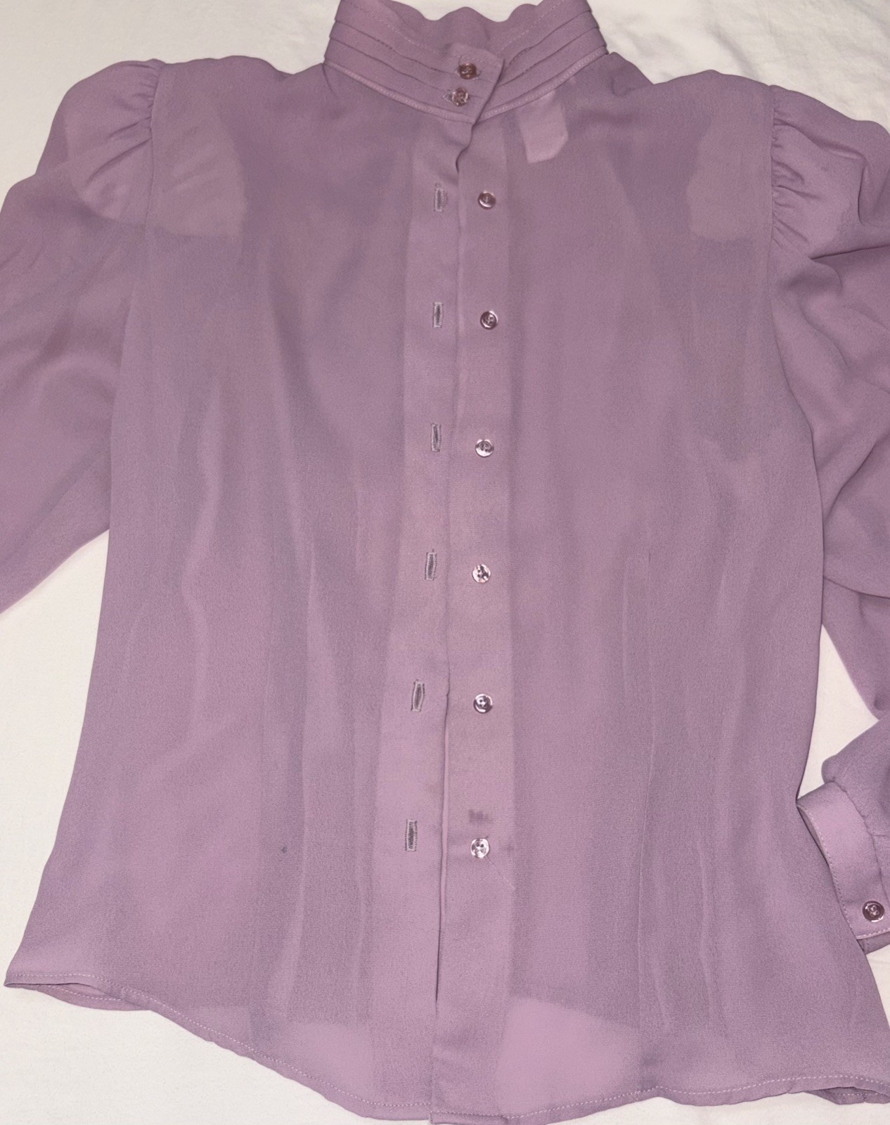 Vintage NOTCHES 80’s High Pleated Neck Blouse Top Lavender Mauve Sz 11 M