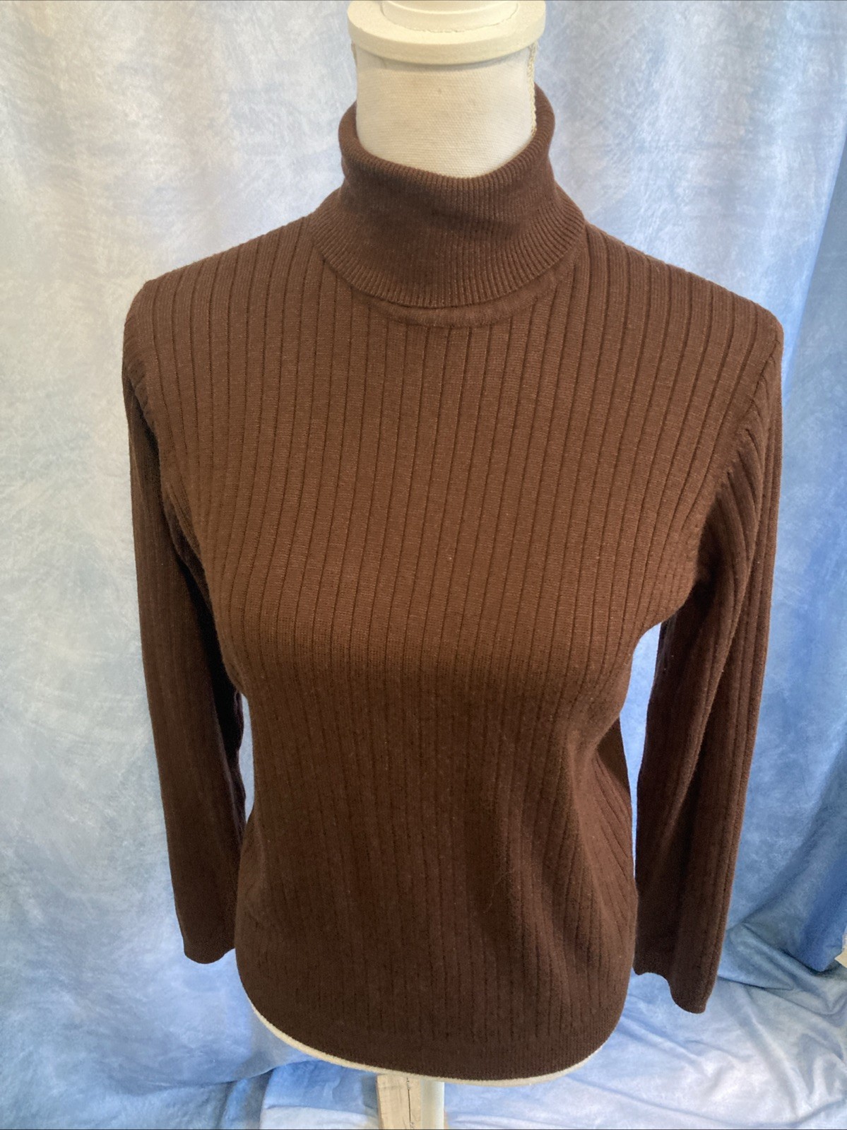 VTG 90s Sag Harbor Brown Knit Turtleneck Sweater Small Ribbed Retro Minimalist