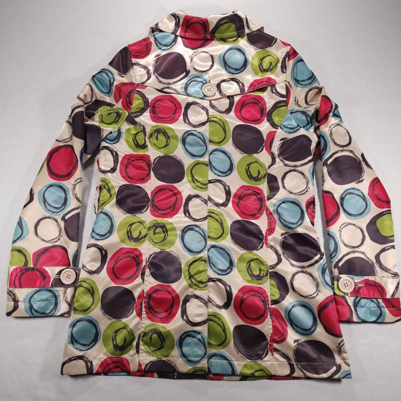 Jou Jou Vintage 1990s Colorful Circle Print Trench Coat Womens M Good Condition