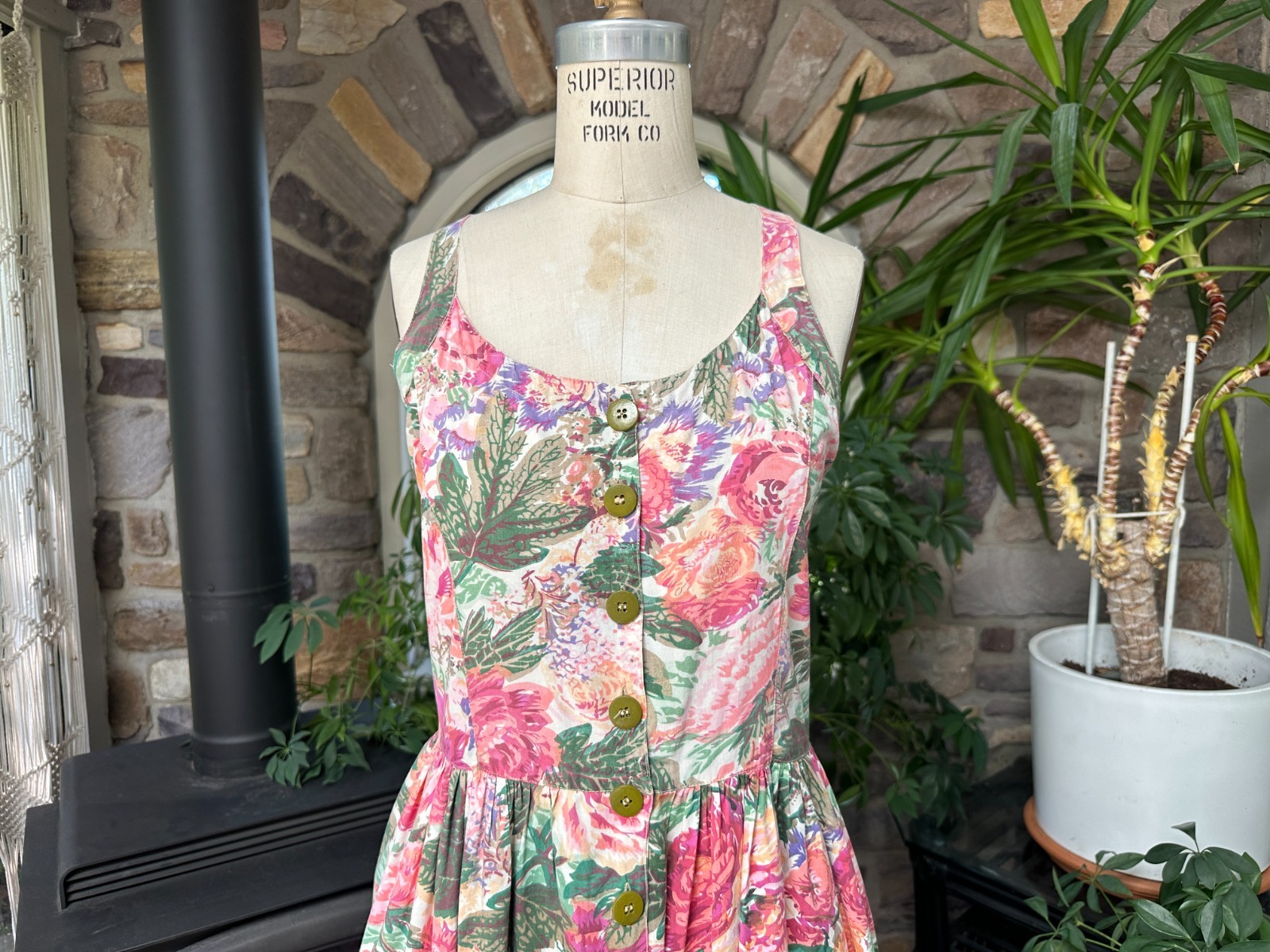 Vintage 1990s Starina Floral Button Front Cotton Cottagecore Midi