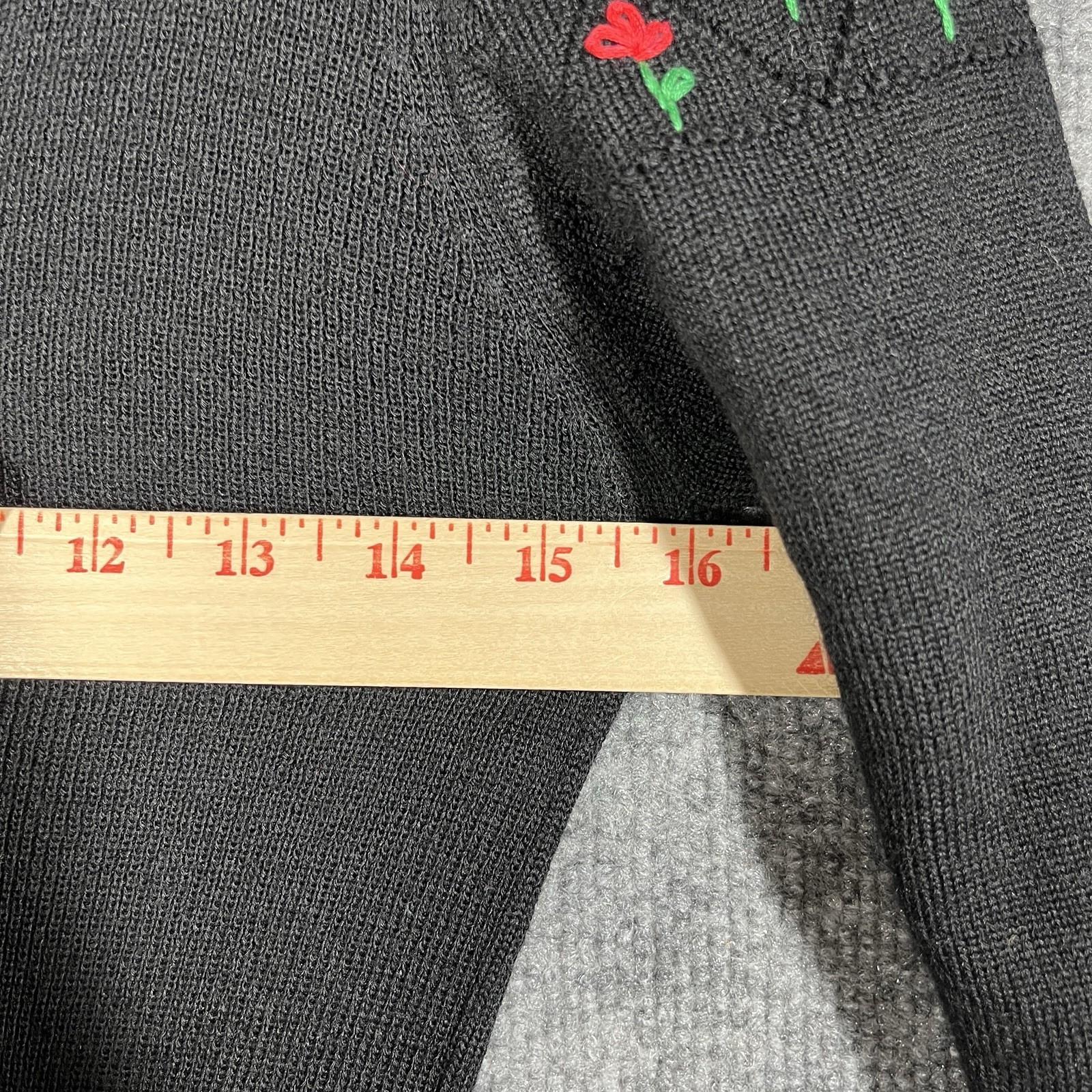 VINTAGE 80s Ciao Ltd 100% Pure Wool Sweater Dress Black Embroidered Floral Sz 8