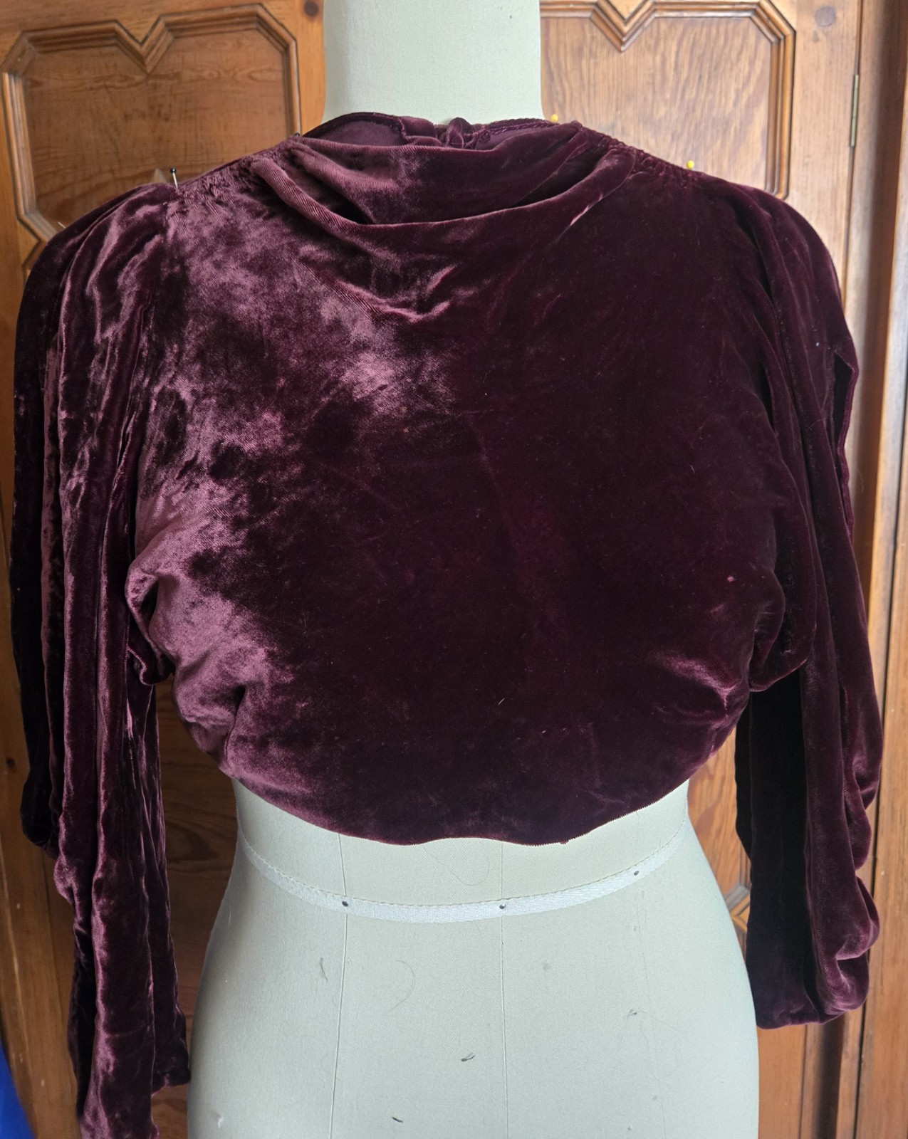 Art Deco Burgundy Cowl-neck Velvet Bolero