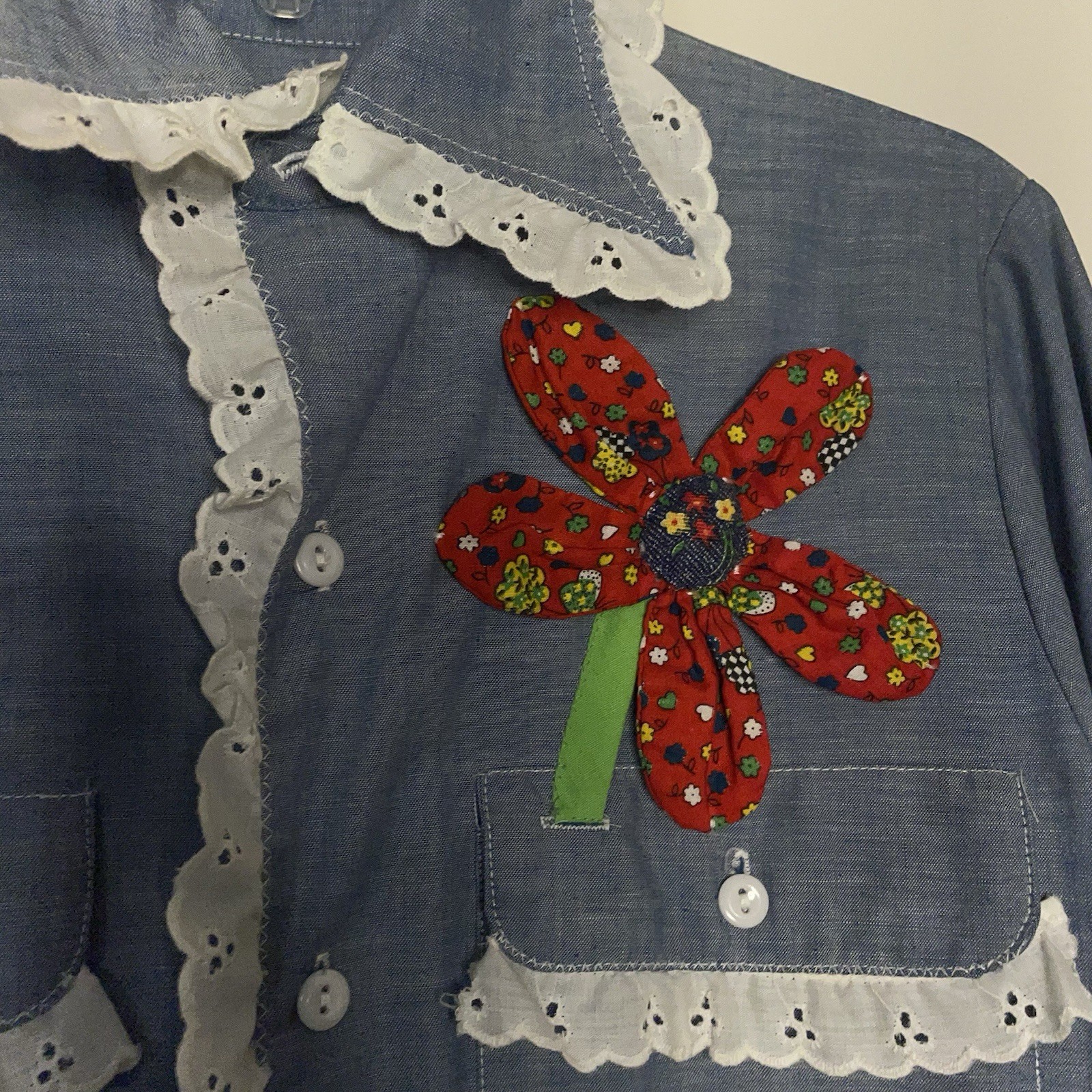 Big Mac JCPenny Vintage Flower Appliqué Lace Lined Women’s M Button Up