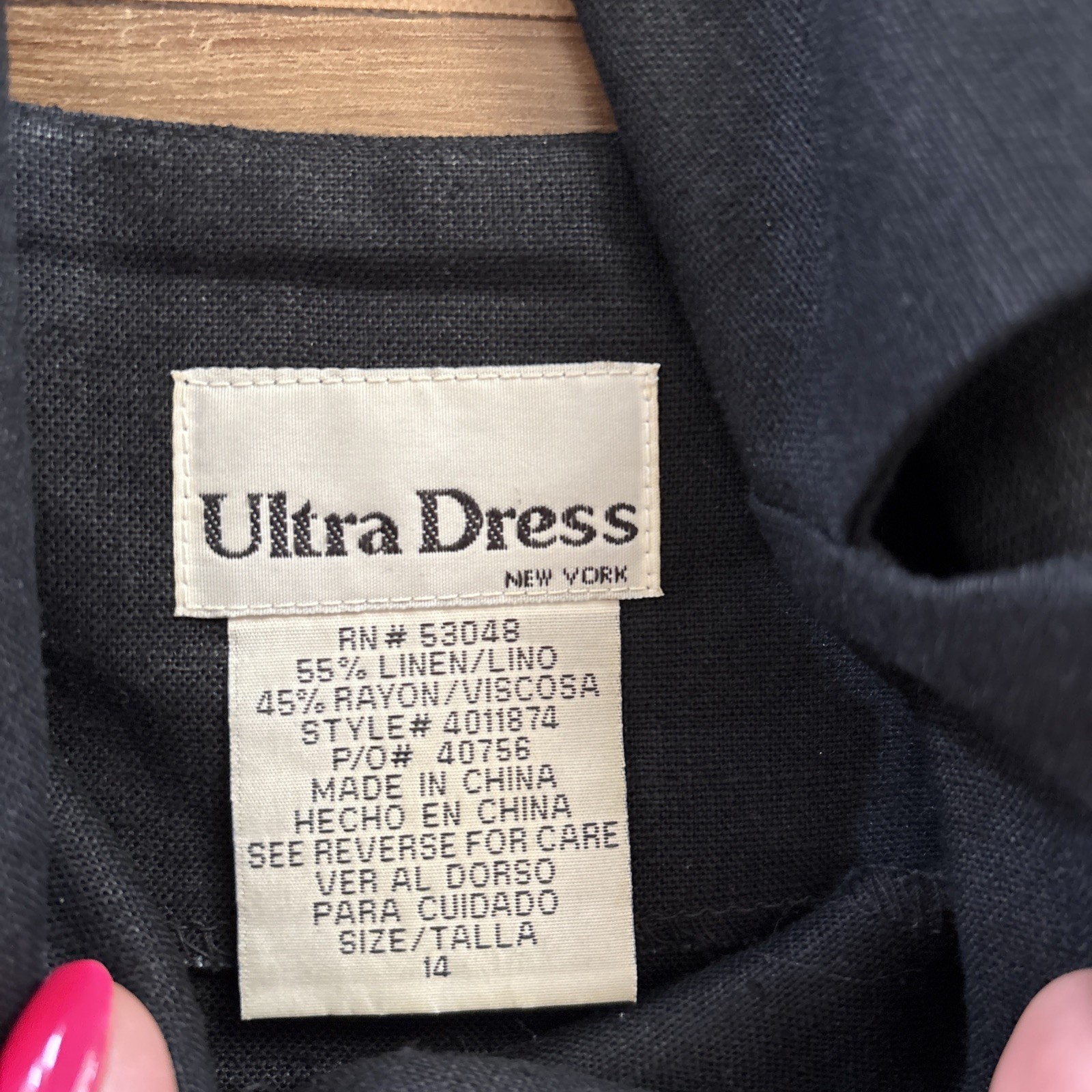 Vtg 90s Linen Blend Black Collared Sleeveless Mother Of Pearl Maxi Dress Size 14