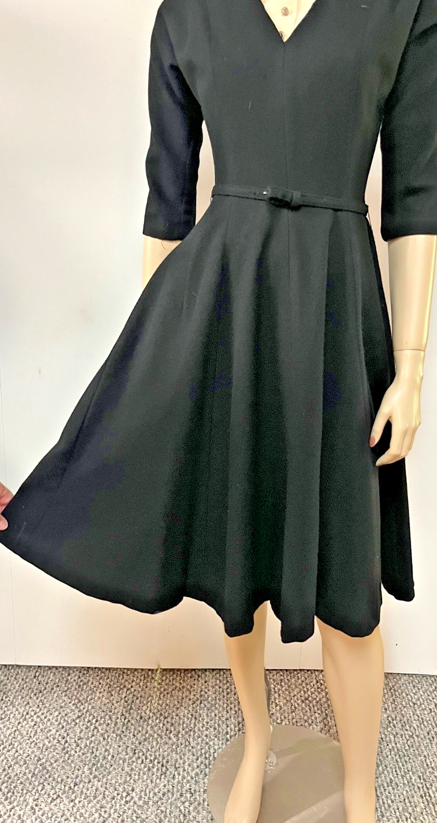 Vintage 1950s Alco Junior Bibbed Neckline Wool Business Cocktail Dress Bust 34