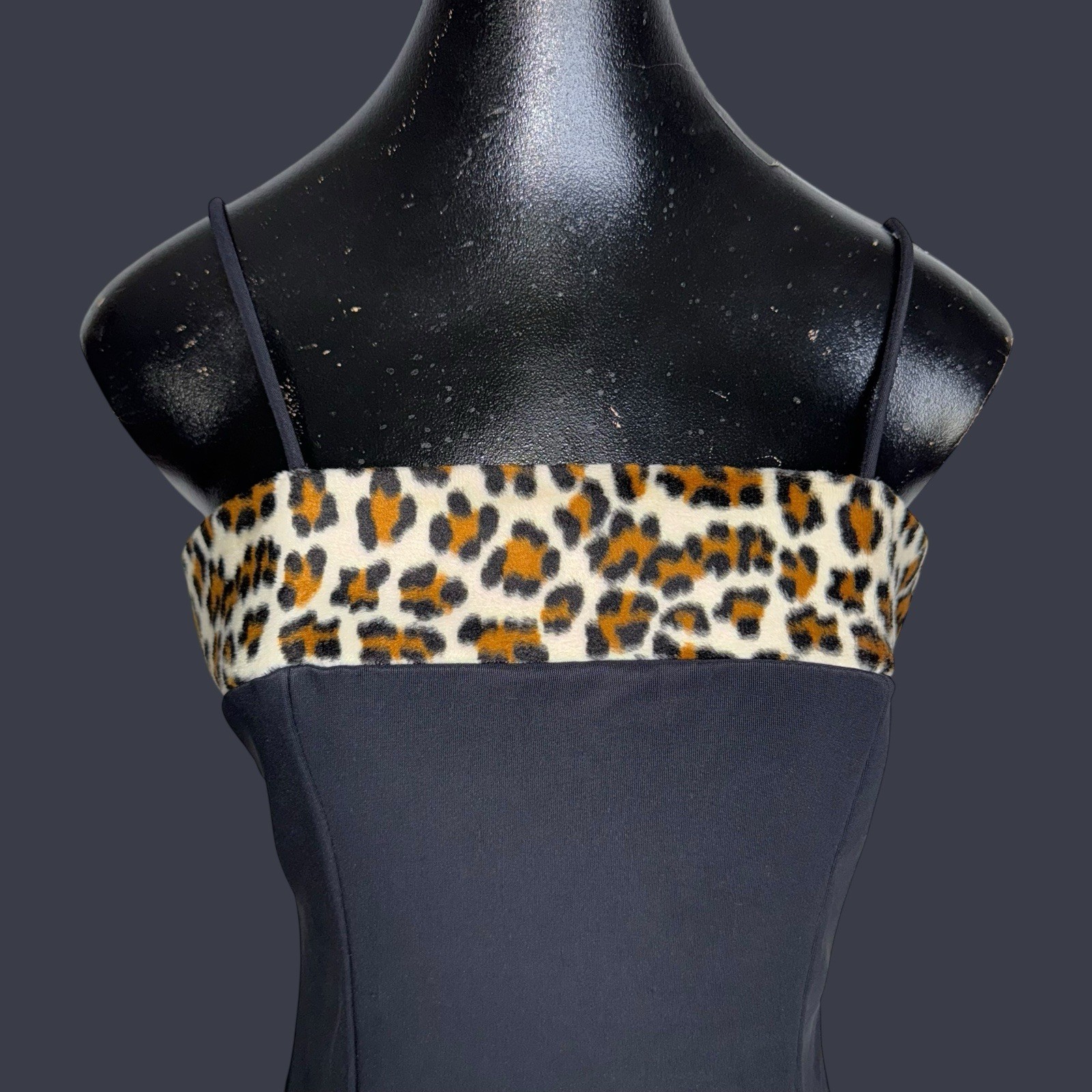 Rave city vintage black camisole with leopard print trim