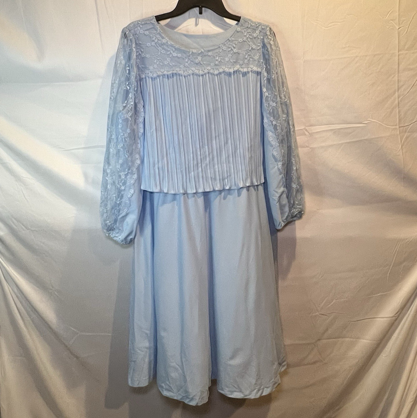 Vintage Blue Dress Sears 1970s the Fashion Place Knee Length Wedding Lace Sleeve