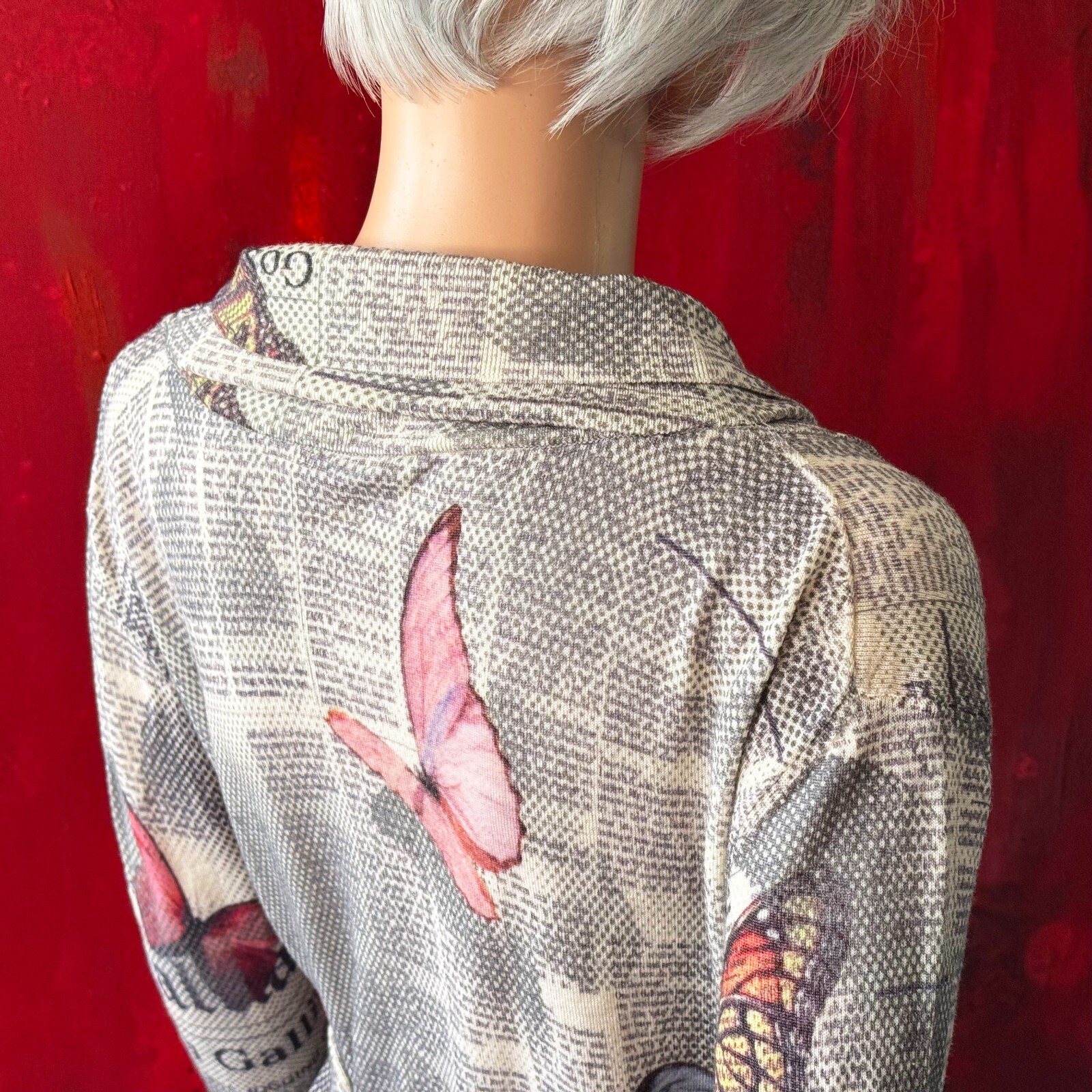JOHN GALLIANO 2000s Gazette Newspaper Butterfly wool stretch dress print size M