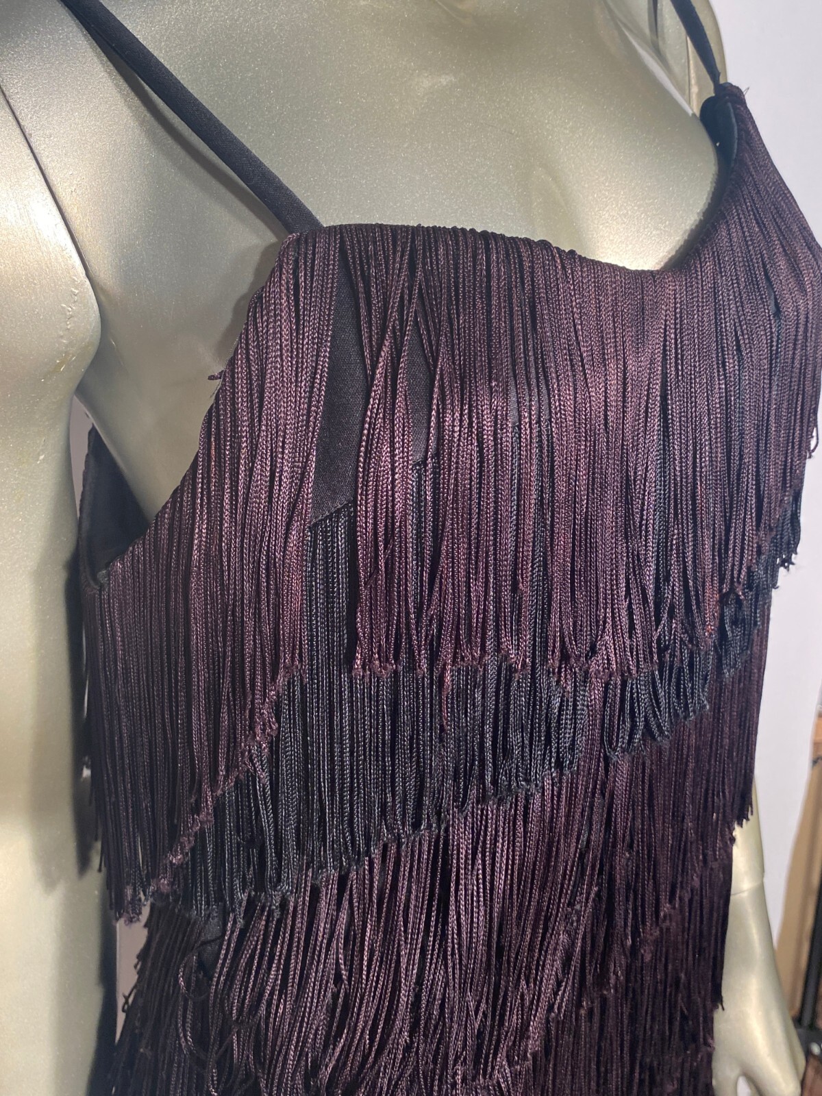 Multi Layered Black Fringe GoGo Dress Flapper Costume Nu-Mode Pearls Included