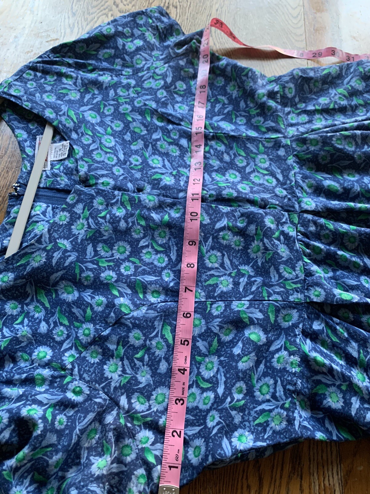 Vintage FADS Jumper Shorts Size 16 One Piece Blue Floral Pattern Pockets Zipper