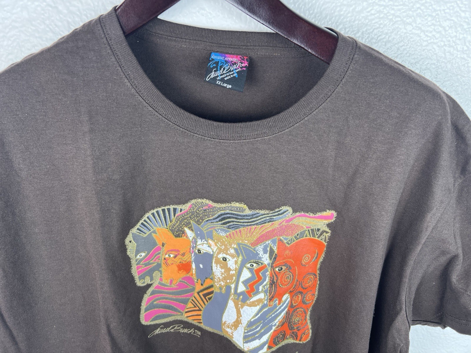 VTG Laurel Burch Morrocan Mares TShirt Brown Size XXL ART Tee Artistic Apparel
