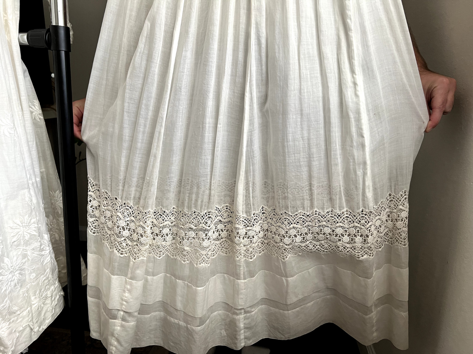 Antique Edwardian Irish Lace Pintucking Cotton Lawn Lingerie Tea Summer Dress