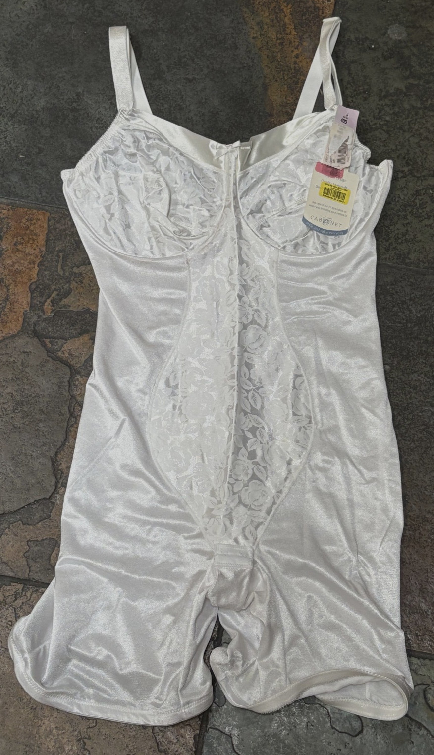 CABERNET 40D White Satin Underwire Bra Mid Thigh Shaping Bodysuit #2020 VTG NWT