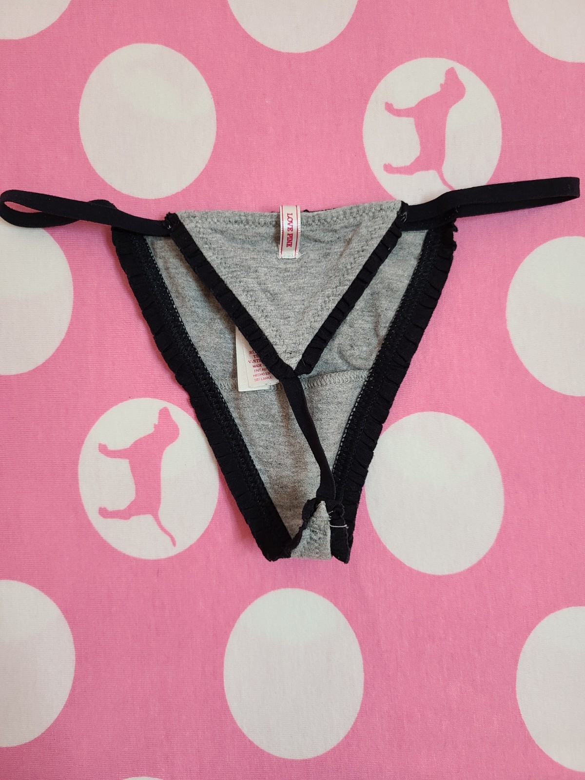 Rare VTG VS PINK Extra Low Rise Ruffle Trim Cotton V-string Thong Panty XS