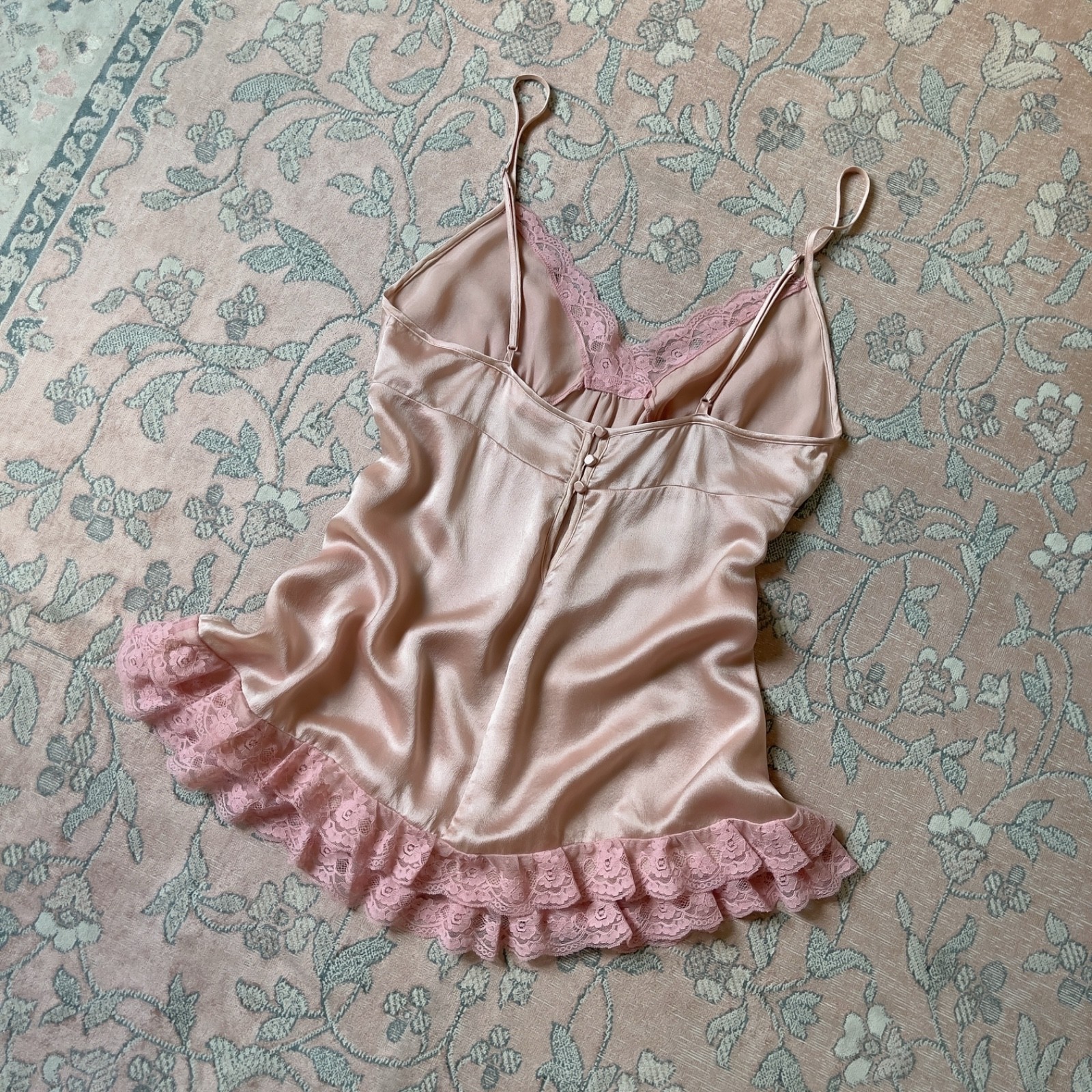 Vintage Victoria’s Secret Blush Peach Pink Silk Lace Mini Slip Dress (M)